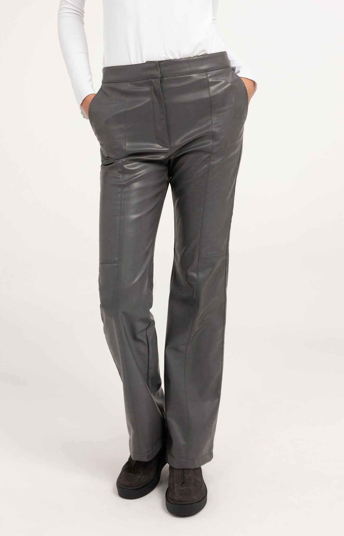 Stretch faux leather flared trousers - Pavement Grey