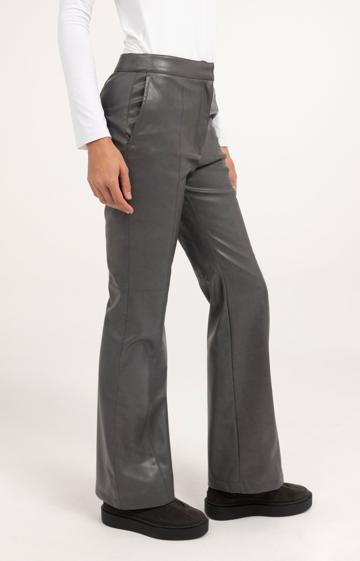 Stretch faux leather flared trousers - Pavement Grey