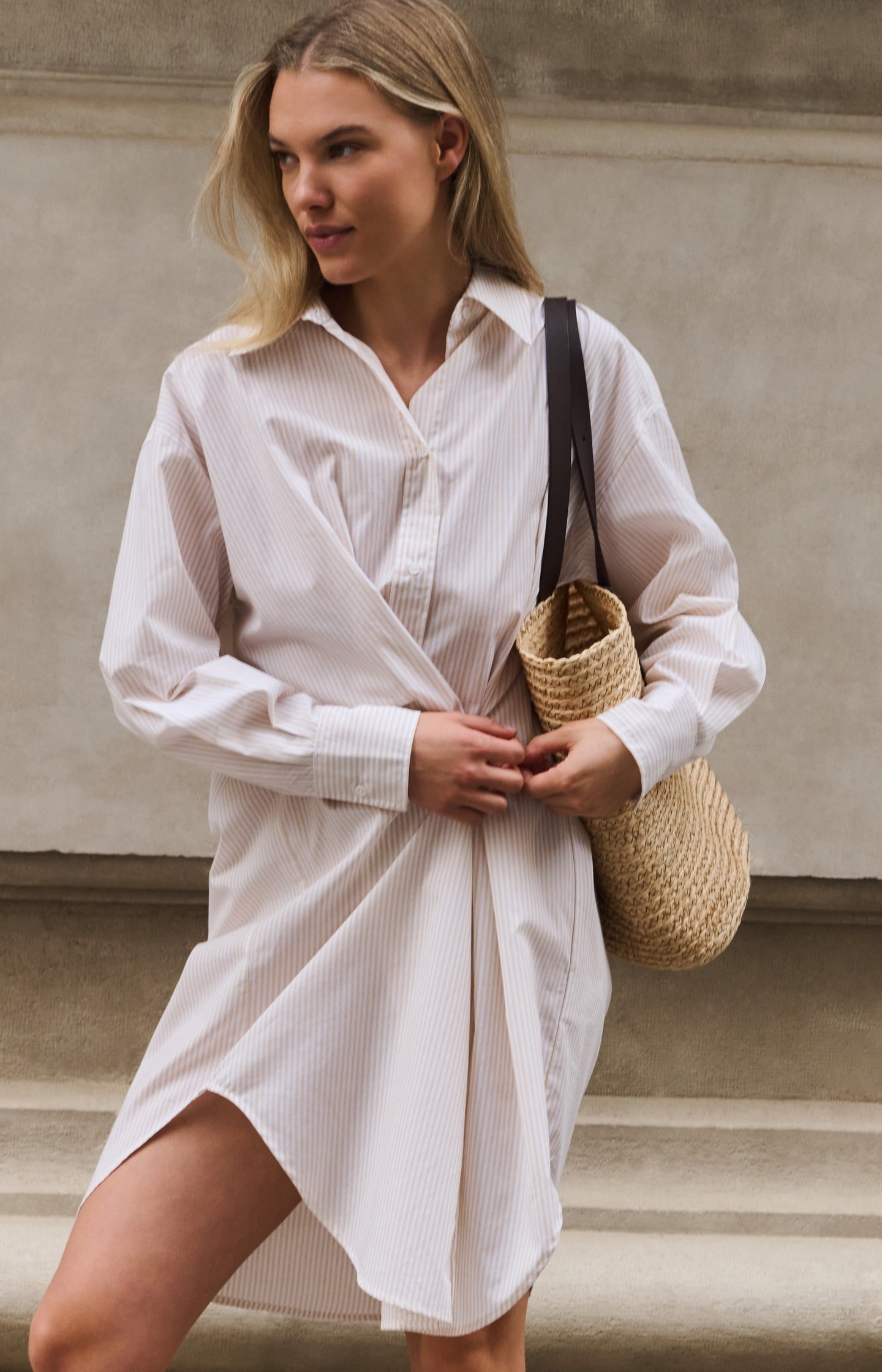 Striped blouse dress with wrap detail
