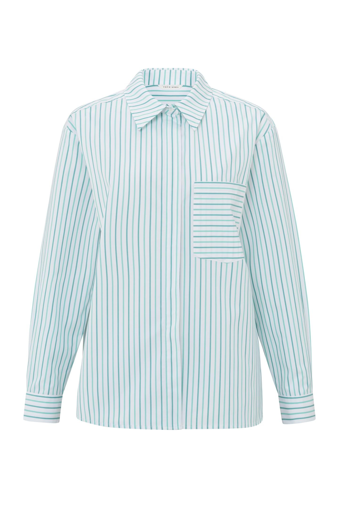 Striped blouse with chest pocket and cuff tape - Type: product