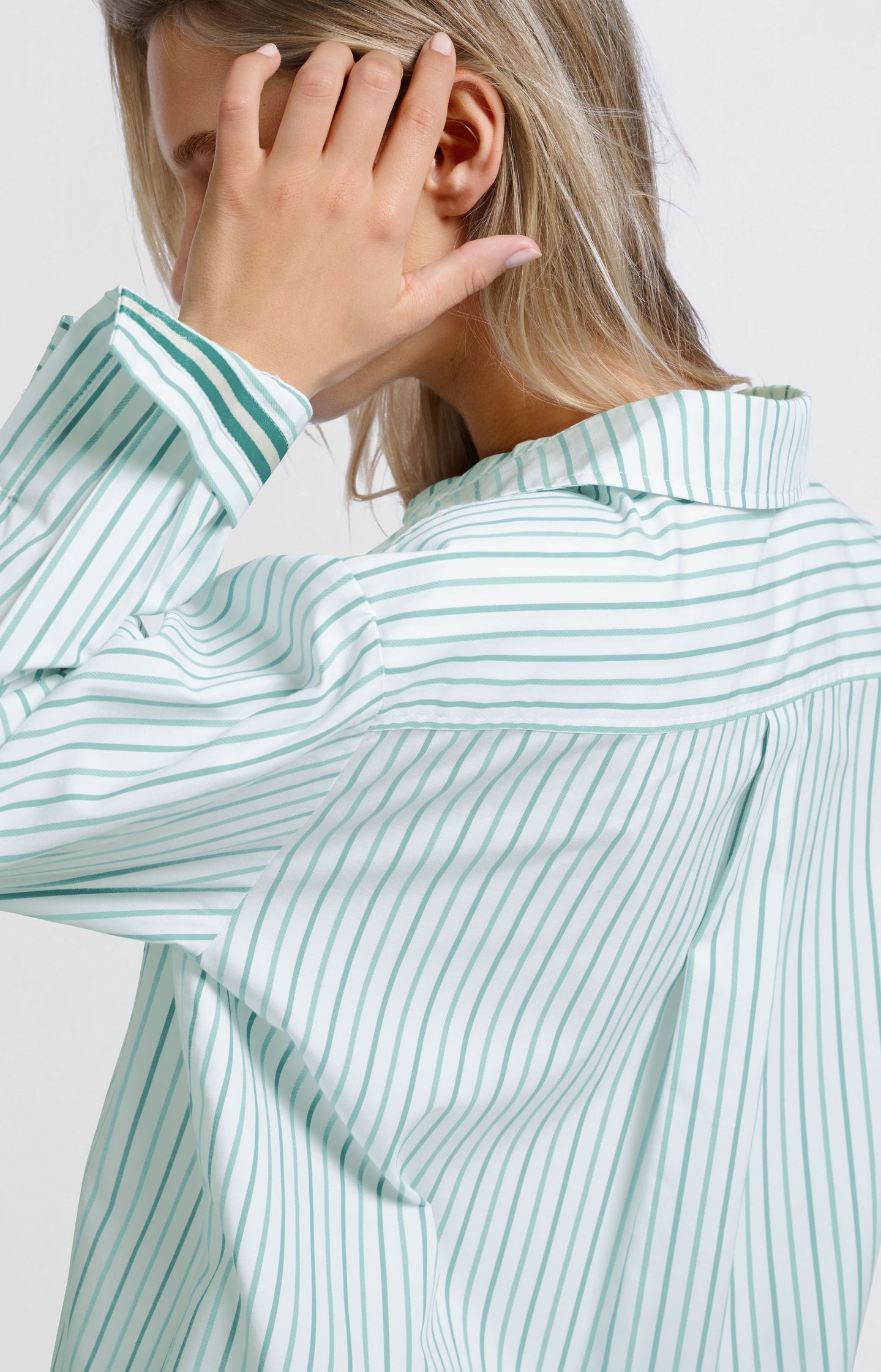 Striped blouse with chest pocket and cuff tape