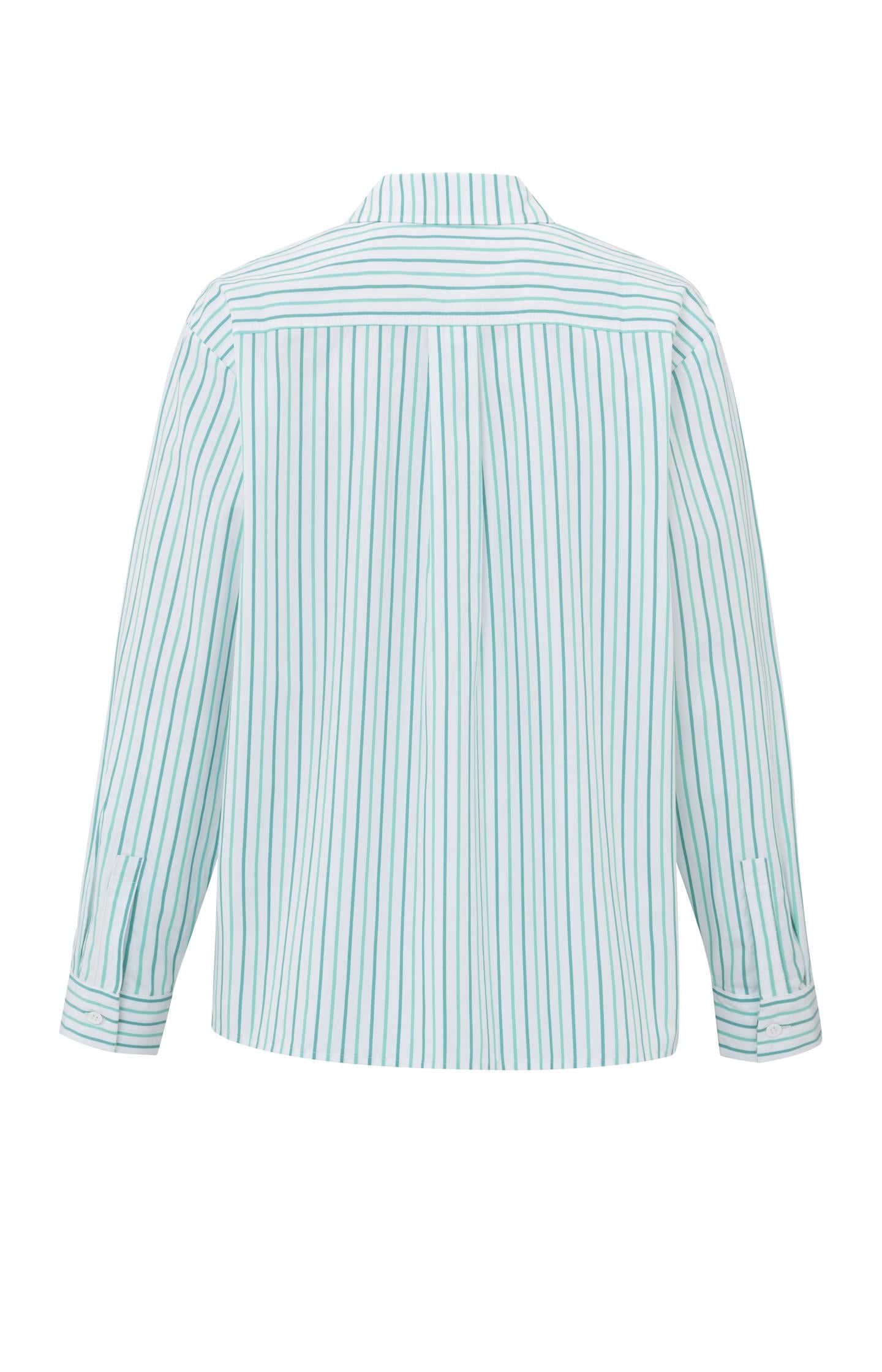 Striped blouse with chest pocket and cuff tape