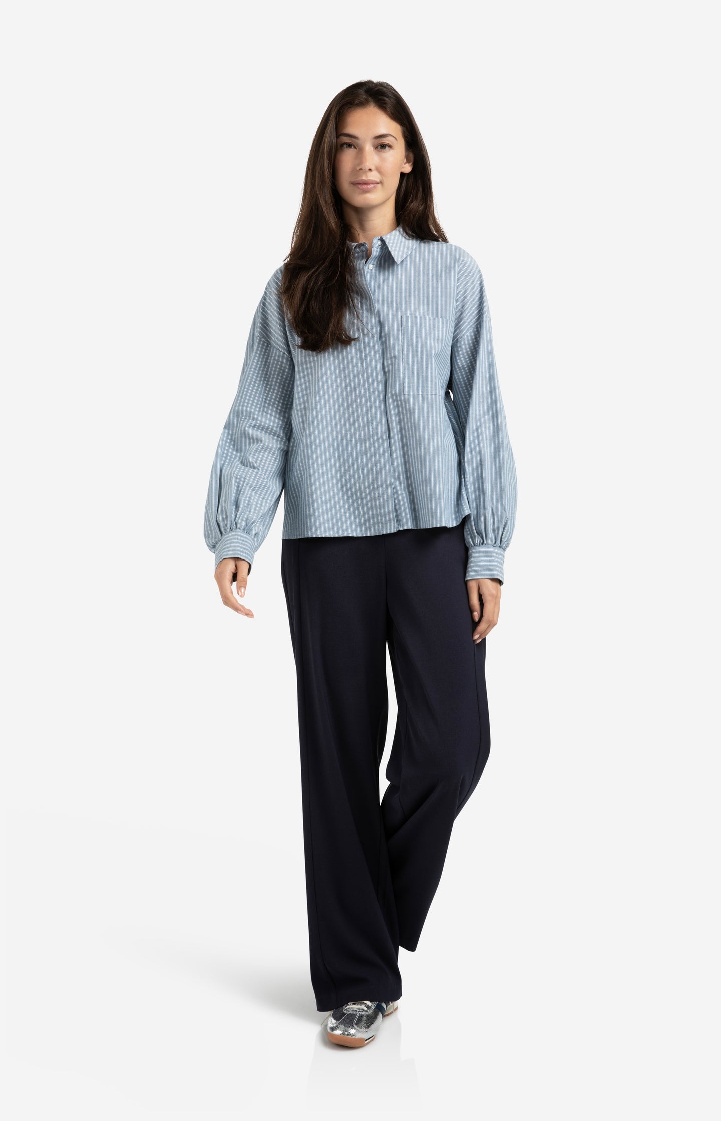 Striped blouse with chest pocket and long sleeves