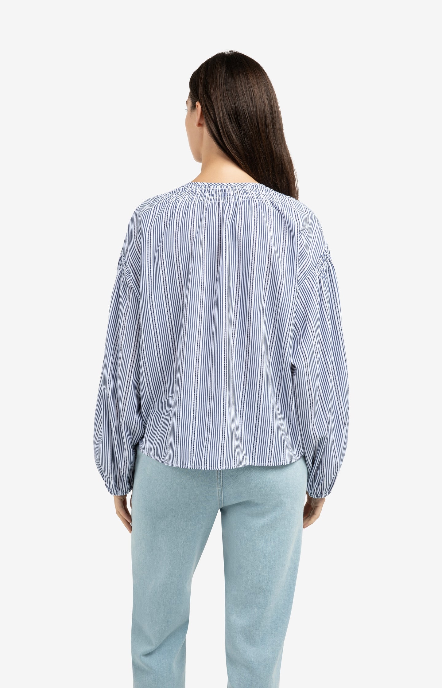 Striped blouse with shirred details at the shoulders
