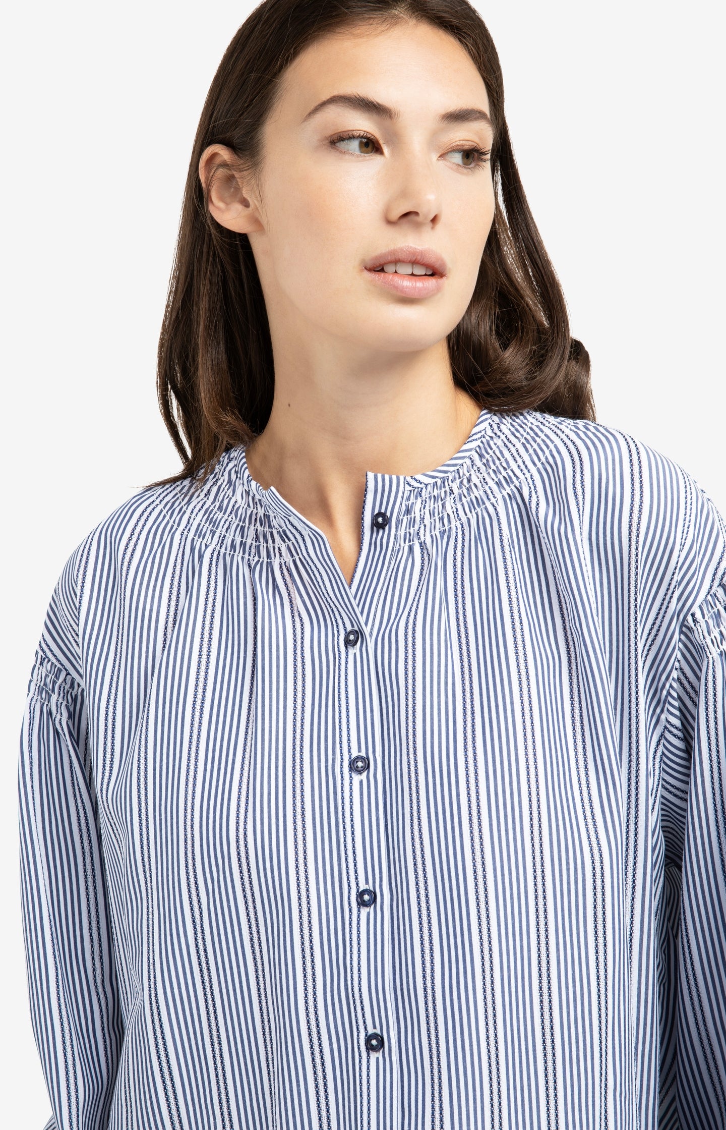Striped blouse with shirred details at the shoulders