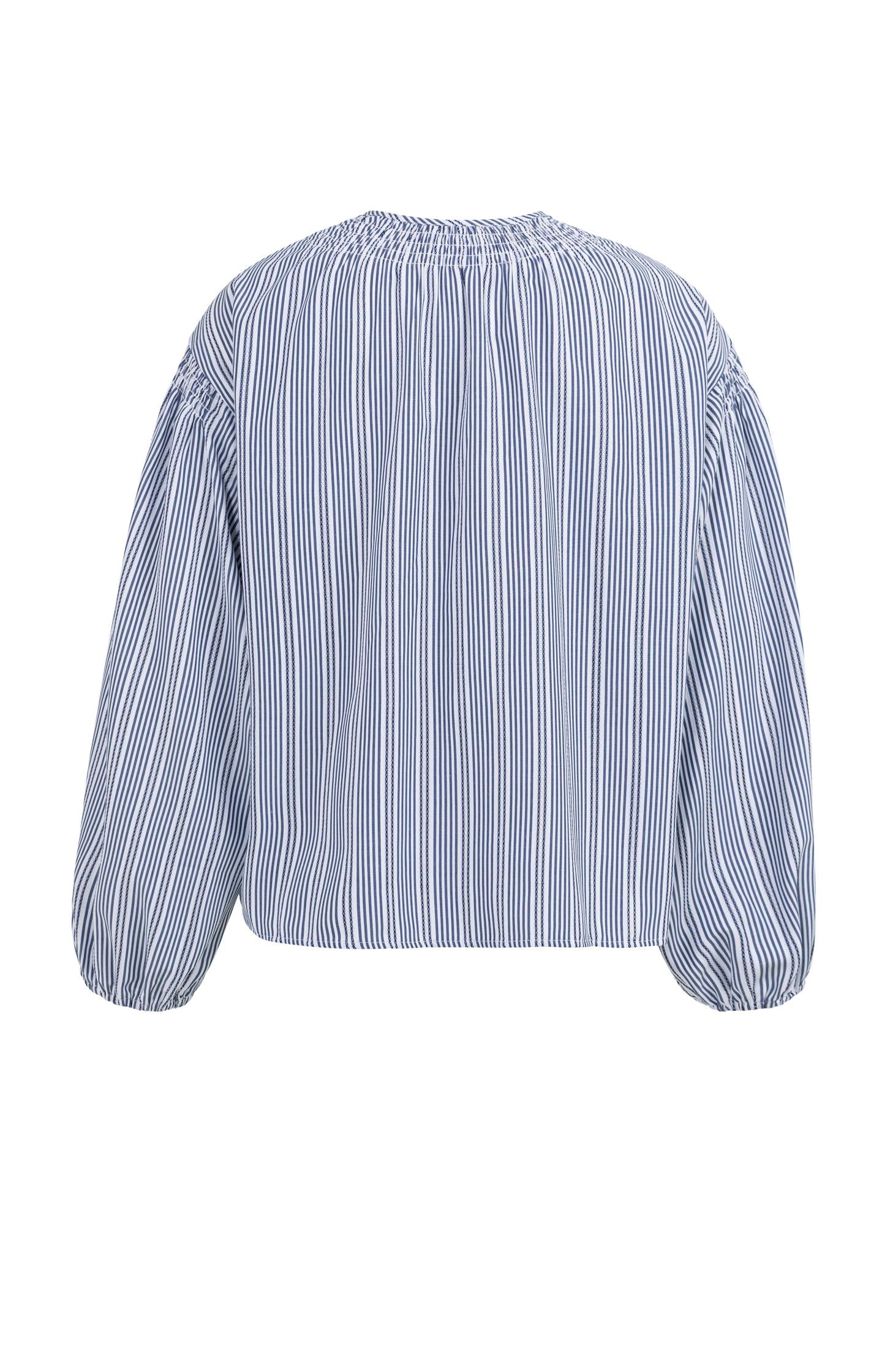 Striped blouse with shirred details at the shoulders