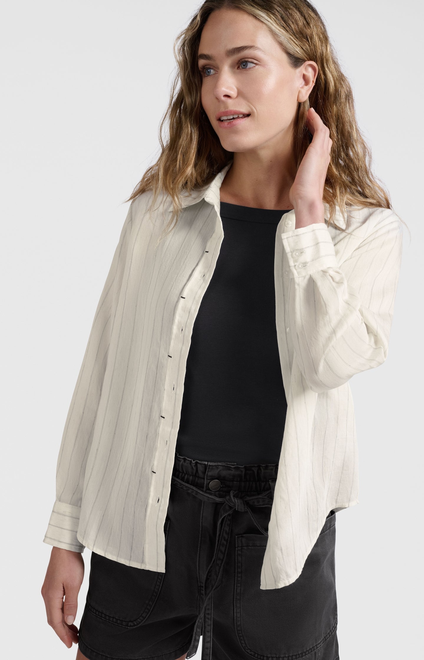 Striped blouse with tack detail and regular fit