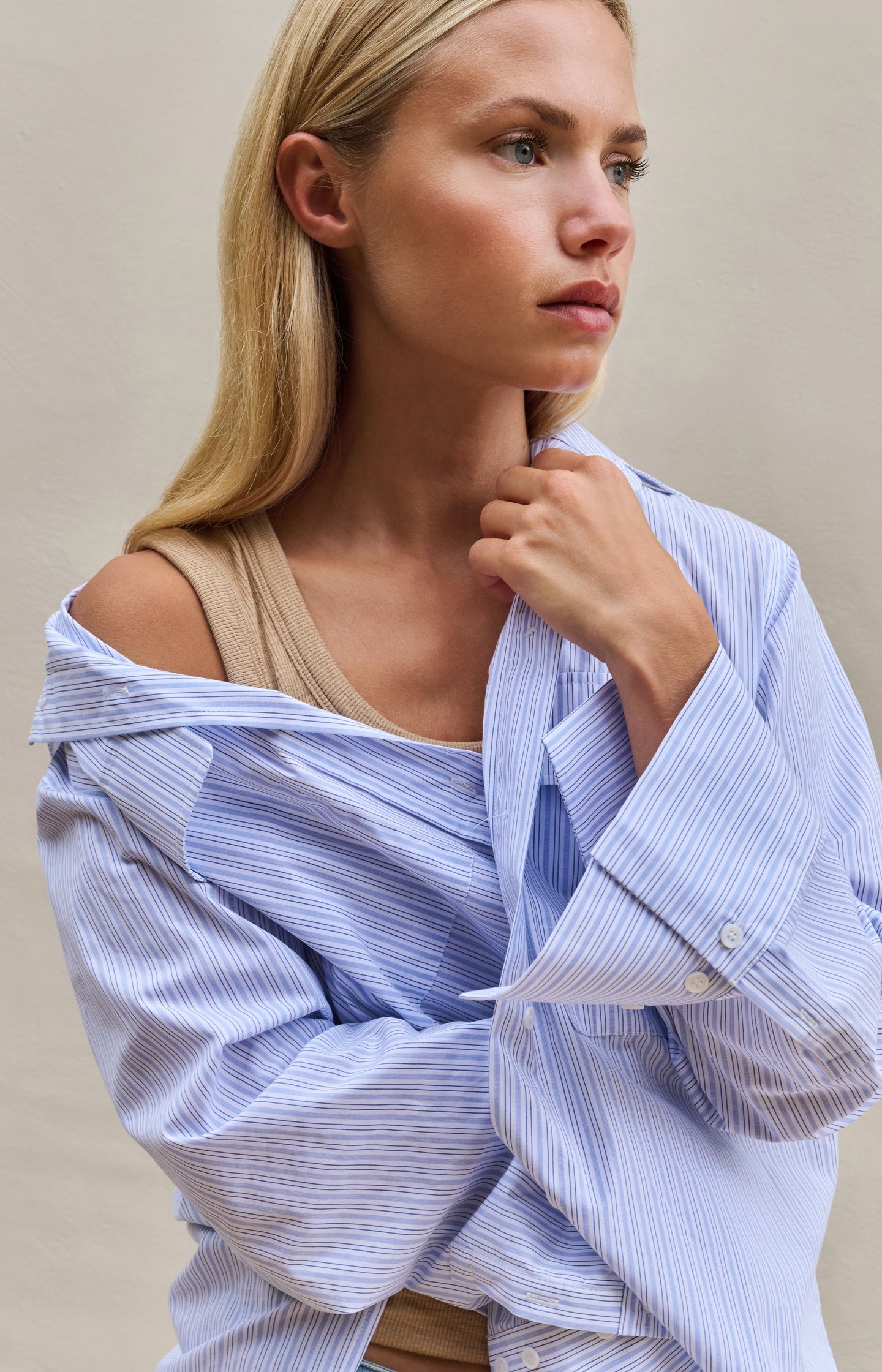 Striped boyfriend blouse with adjustable cuffs - Type: lookbook