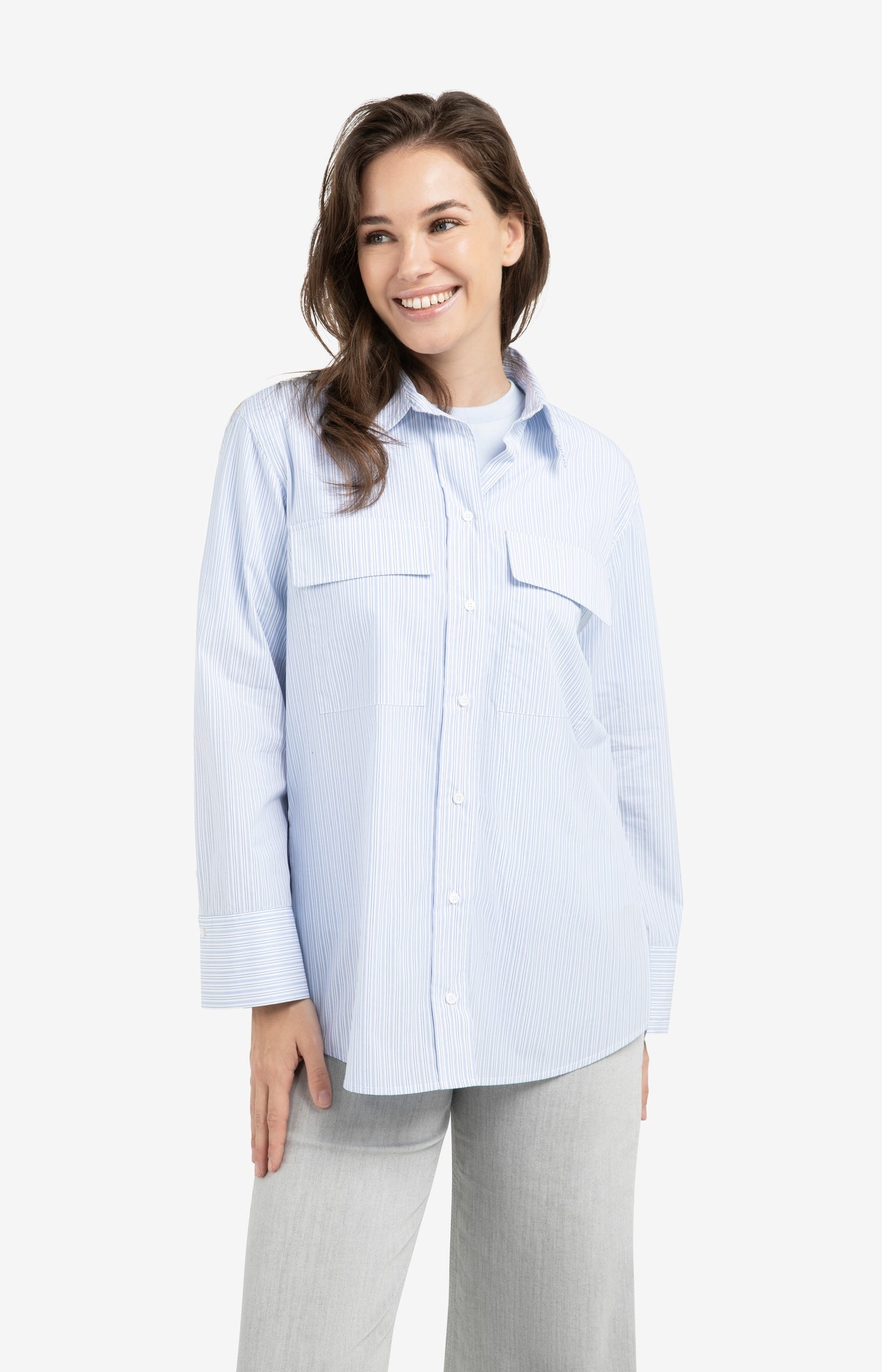 Striped boyfriend blouse with adjustable cuffs