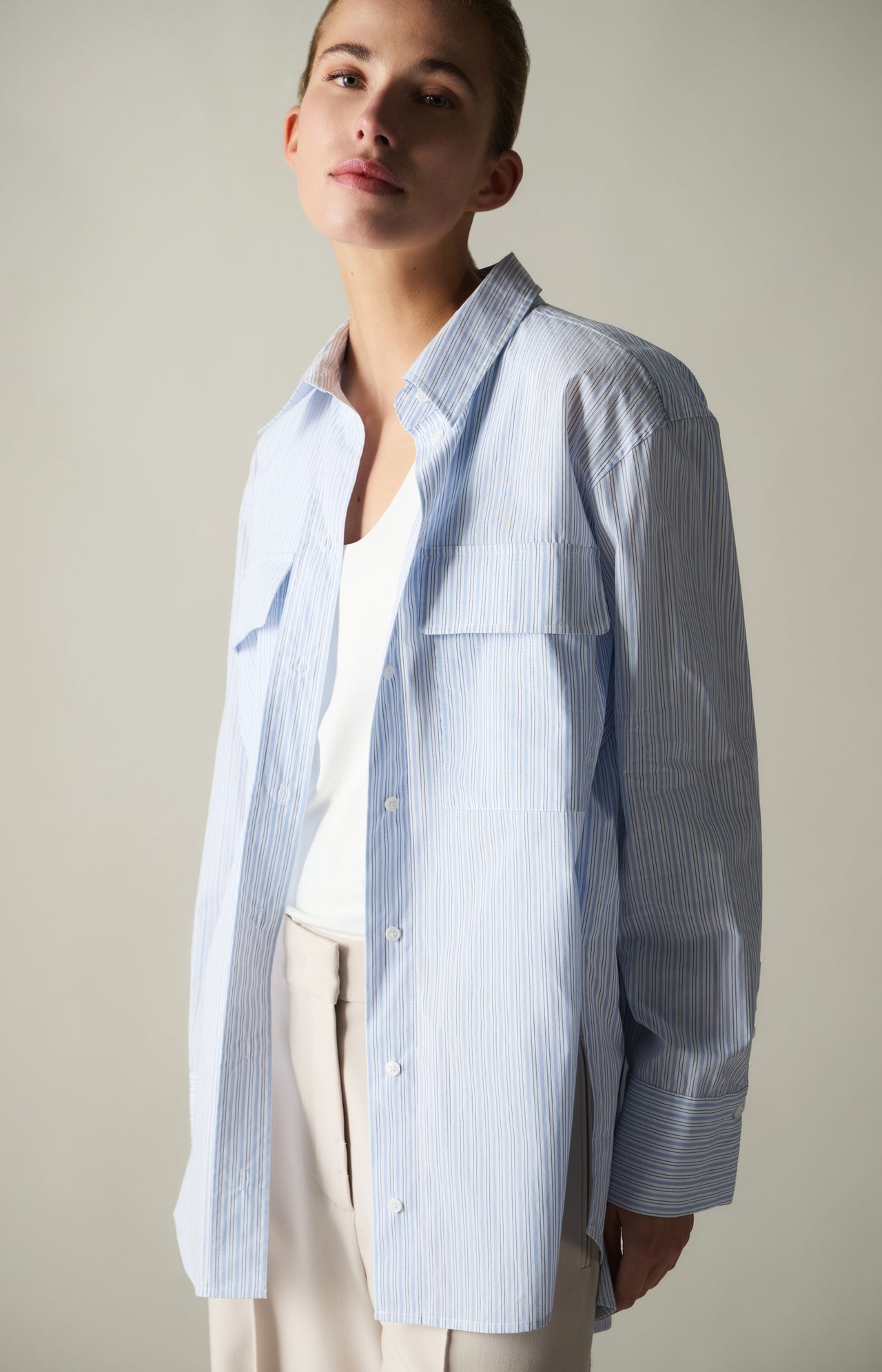 Striped boyfriend blouse with adjustable cuffs