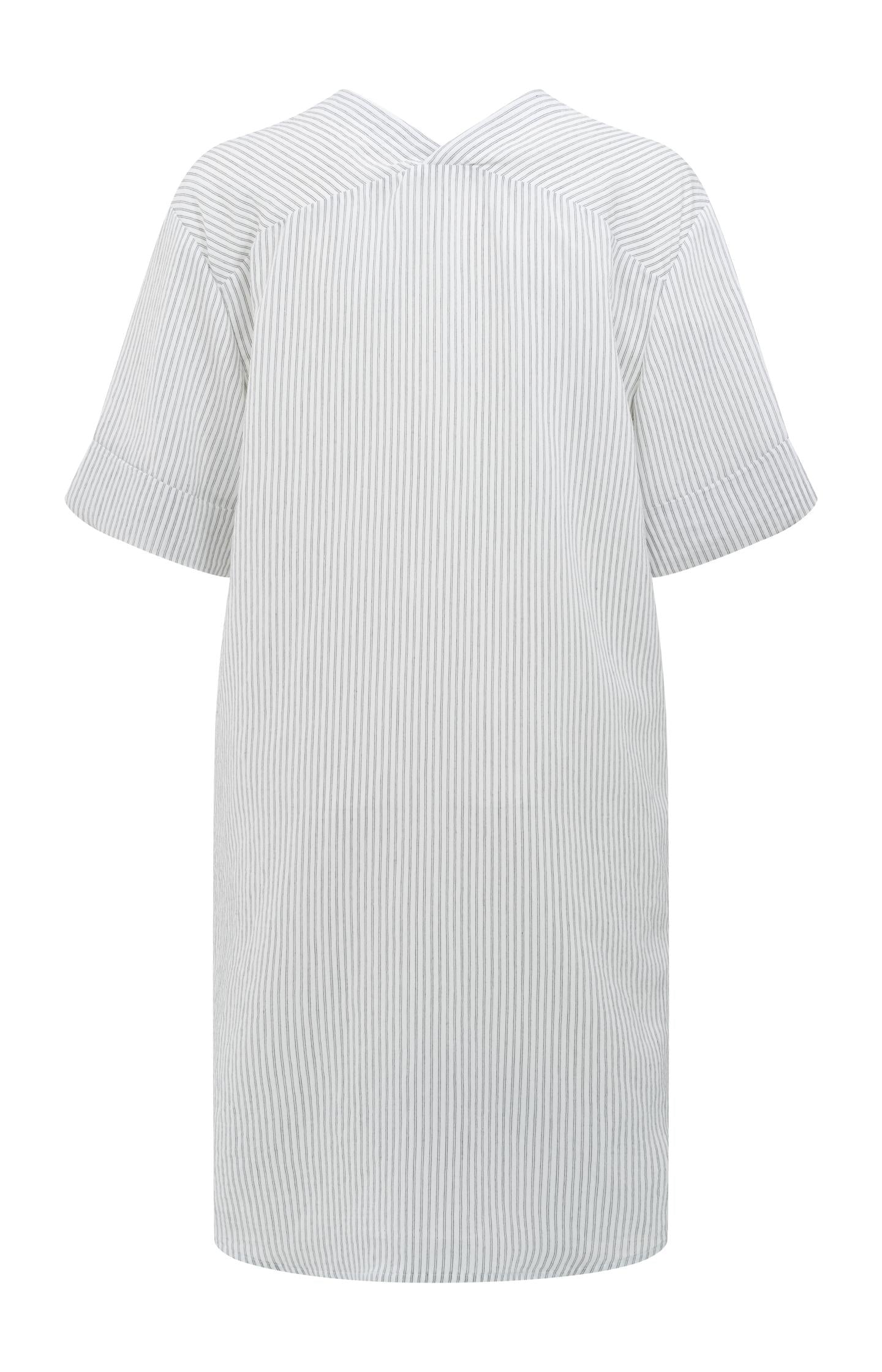 Striped dress with V-neck and crossover back