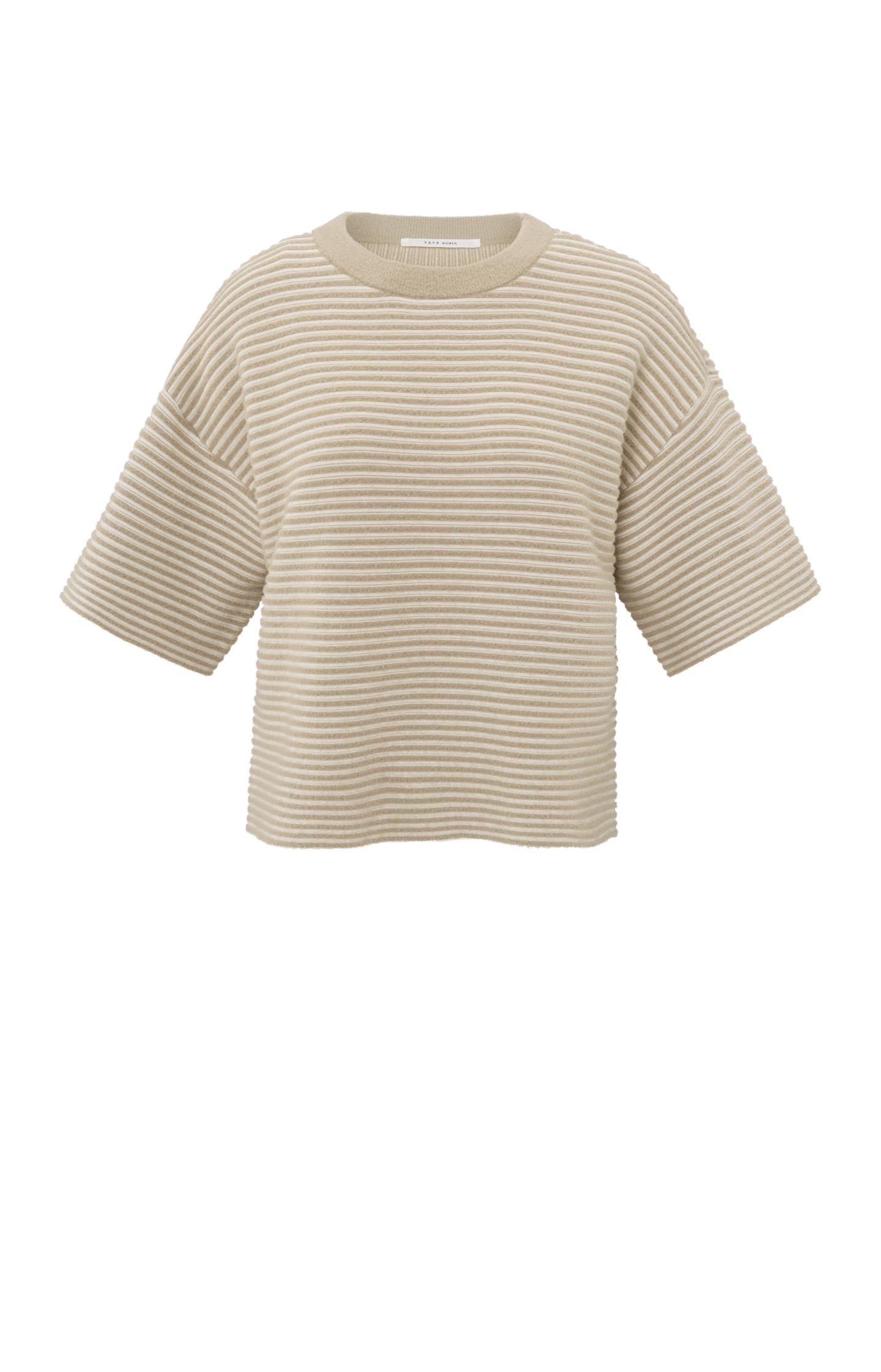 Striped fluffy sweater with short sleeves - Type: product