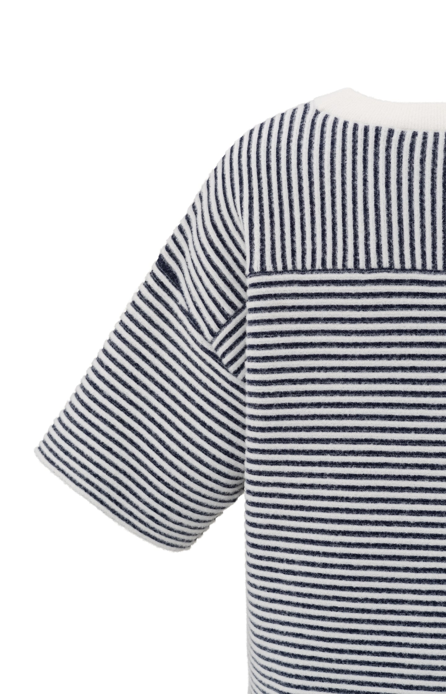 Striped fluffy sweater with short sleeves