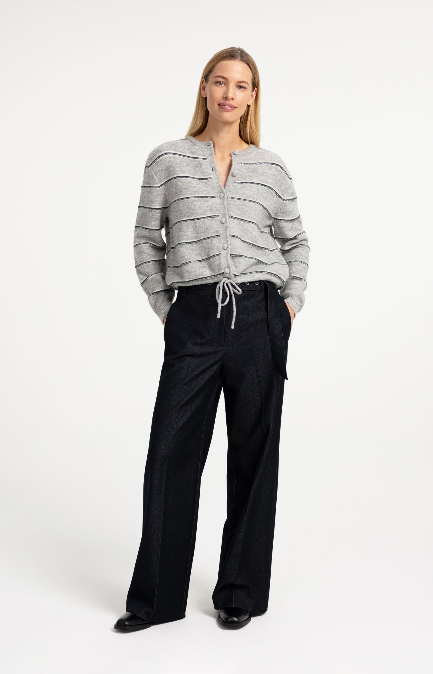 Striped knitted cardigan with tie detail
