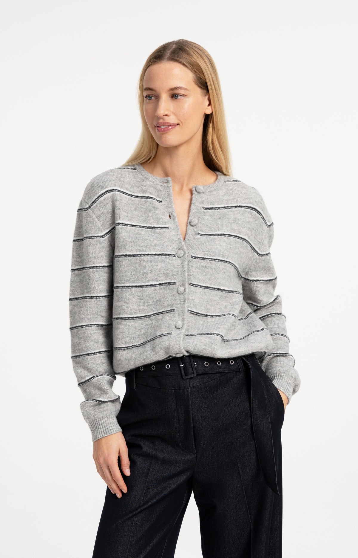 Striped knitted cardigan with tie detail