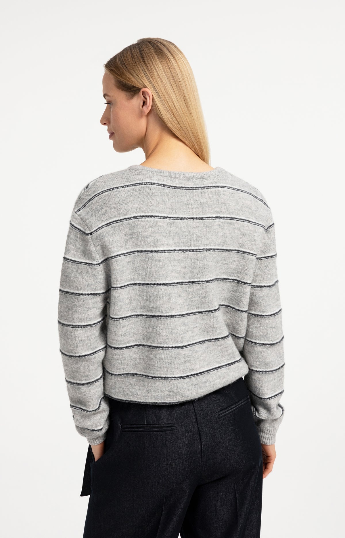 Striped knitted cardigan with tie detail