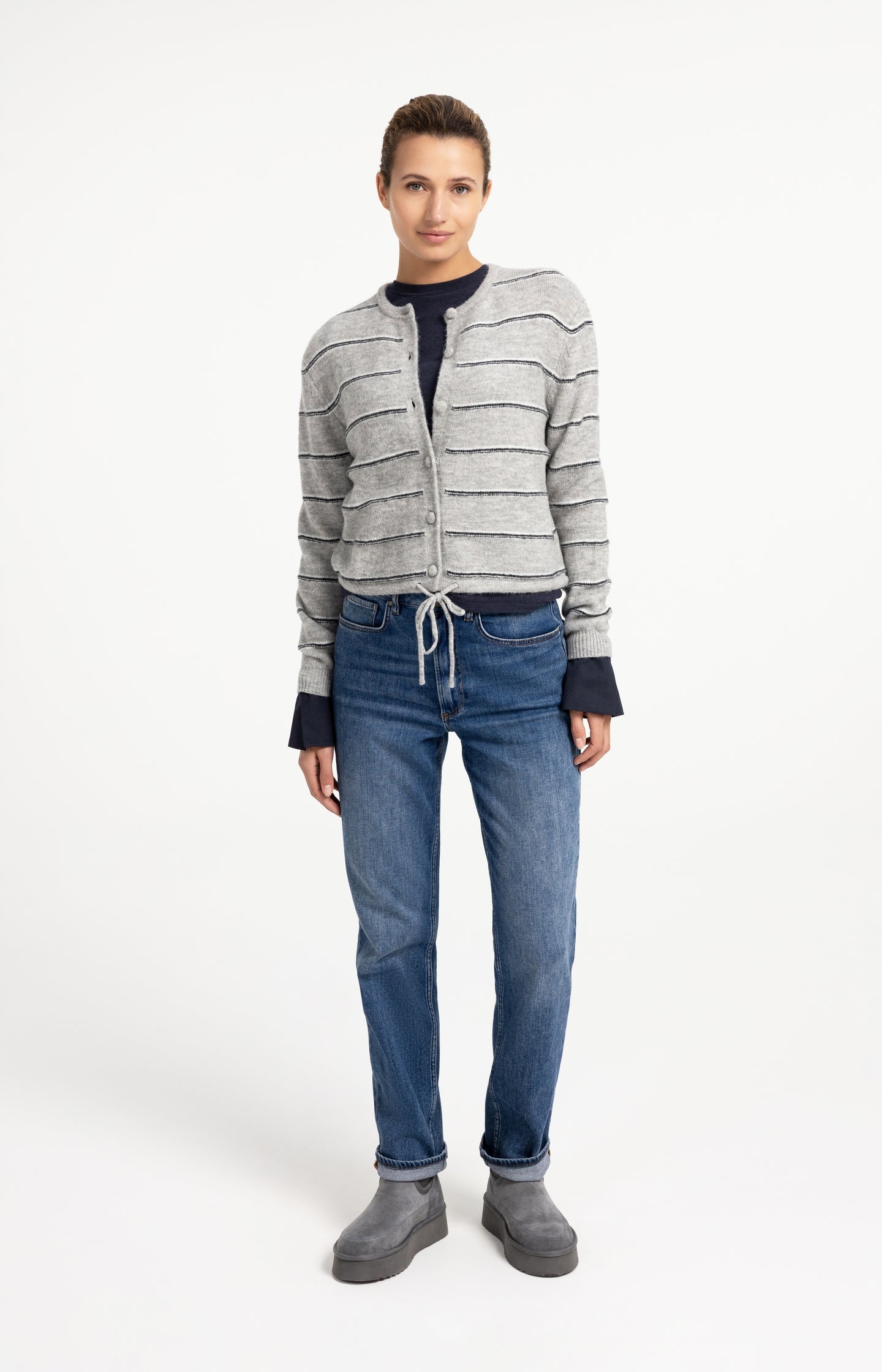 Striped knitted cardigan with tie detail