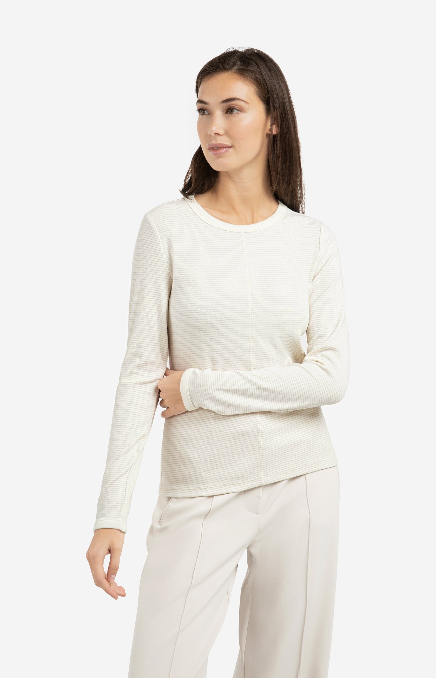 Striped long sleeve top with round neckline