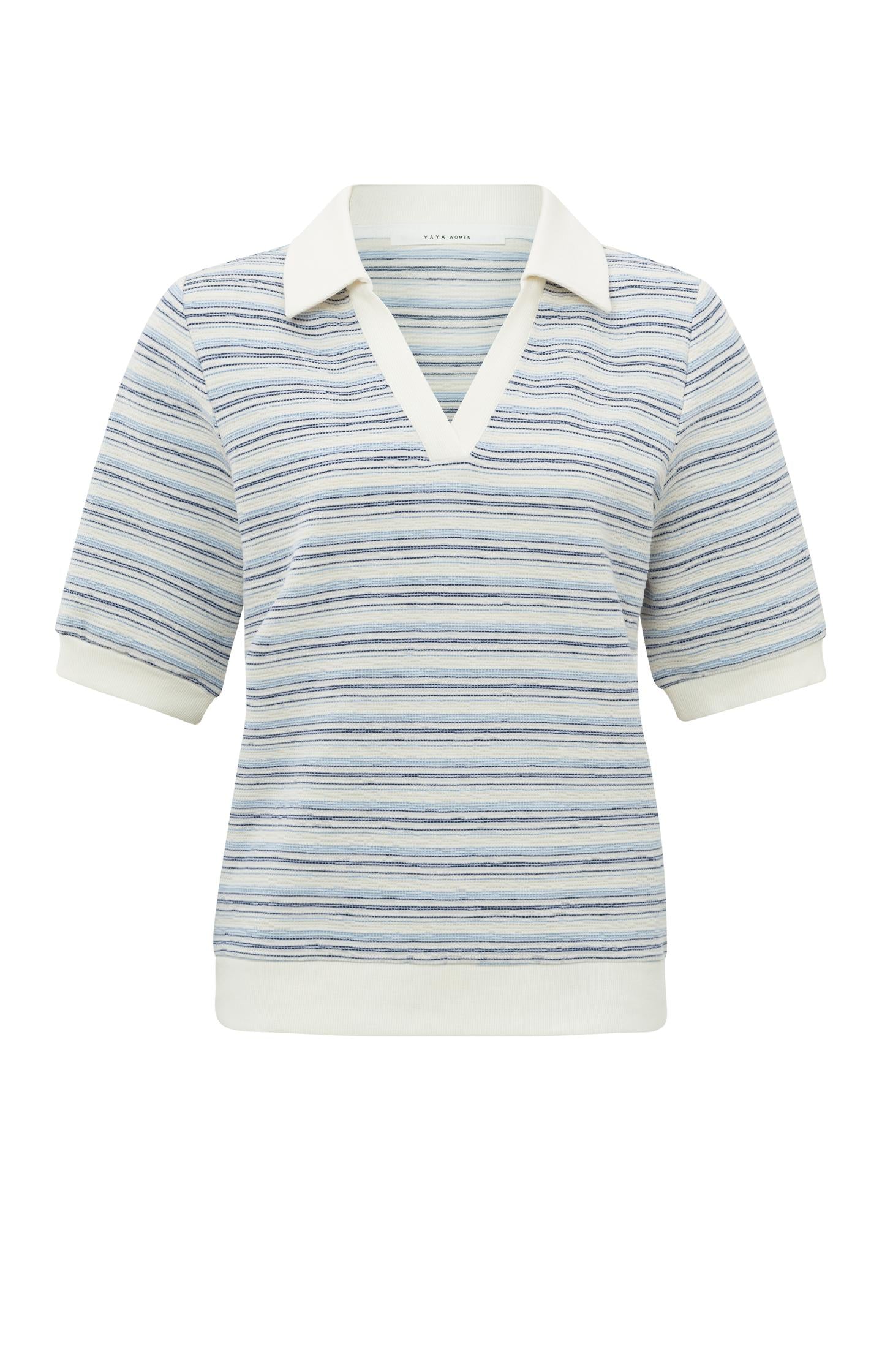 Striped polo with V-neck and short sleeves in regular fit - Type: product