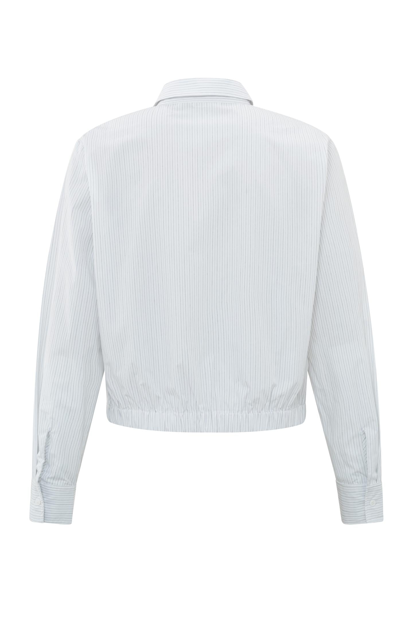 Striped poplin blouse with collar, long sleeves and knot