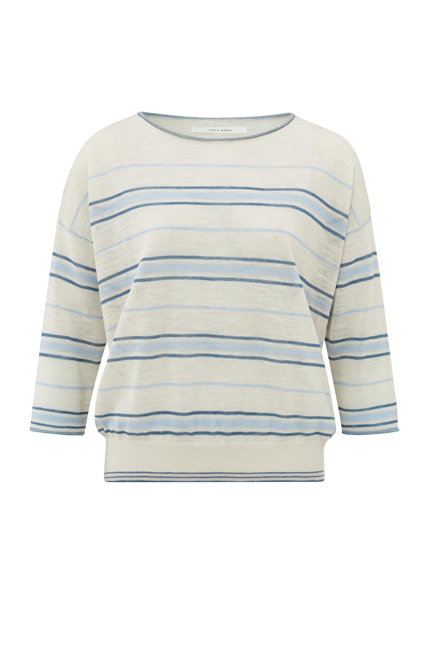 Striped sweater with boatneck, long sleeves and rib details - Type: product