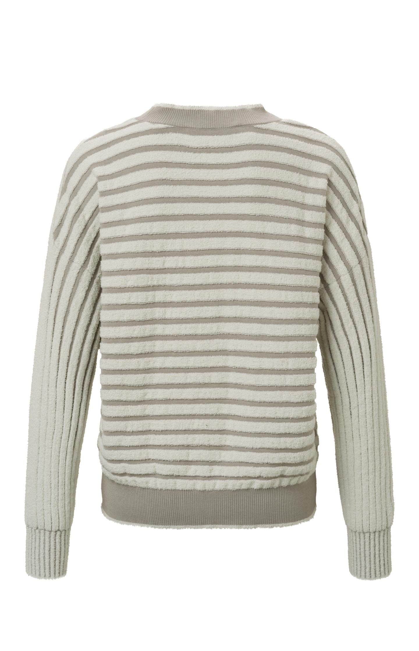 Striped sweater with crewneck, long sleeves and frayed seams