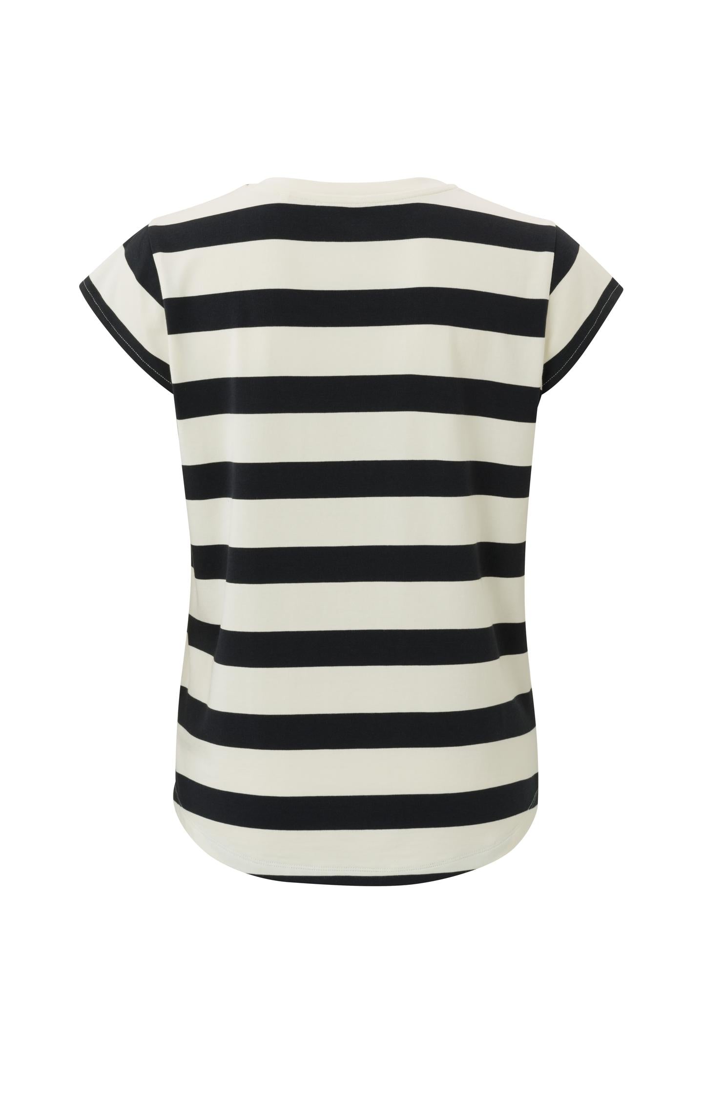 Striped T-shirt with V-neck and cap sleeves in regular fit