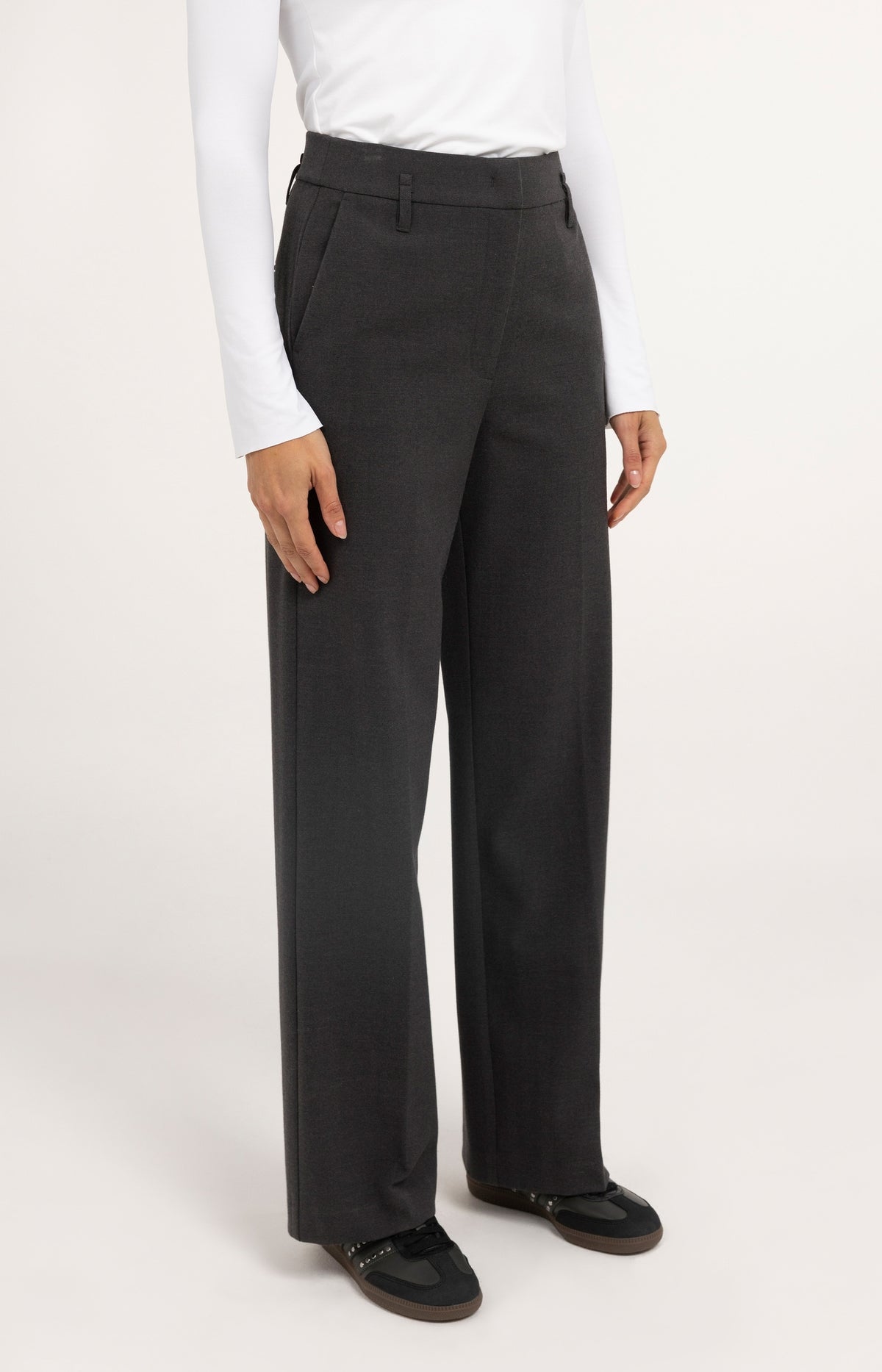 Structured straight leg tailored trousers - Hole Black Melange
