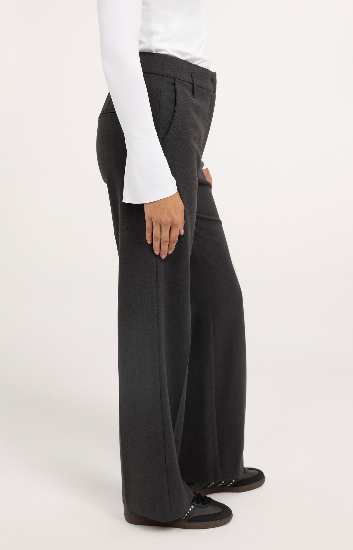 Elegante Hose mit geradem Bein aus formstabilem Stoff - Hole Black Melange