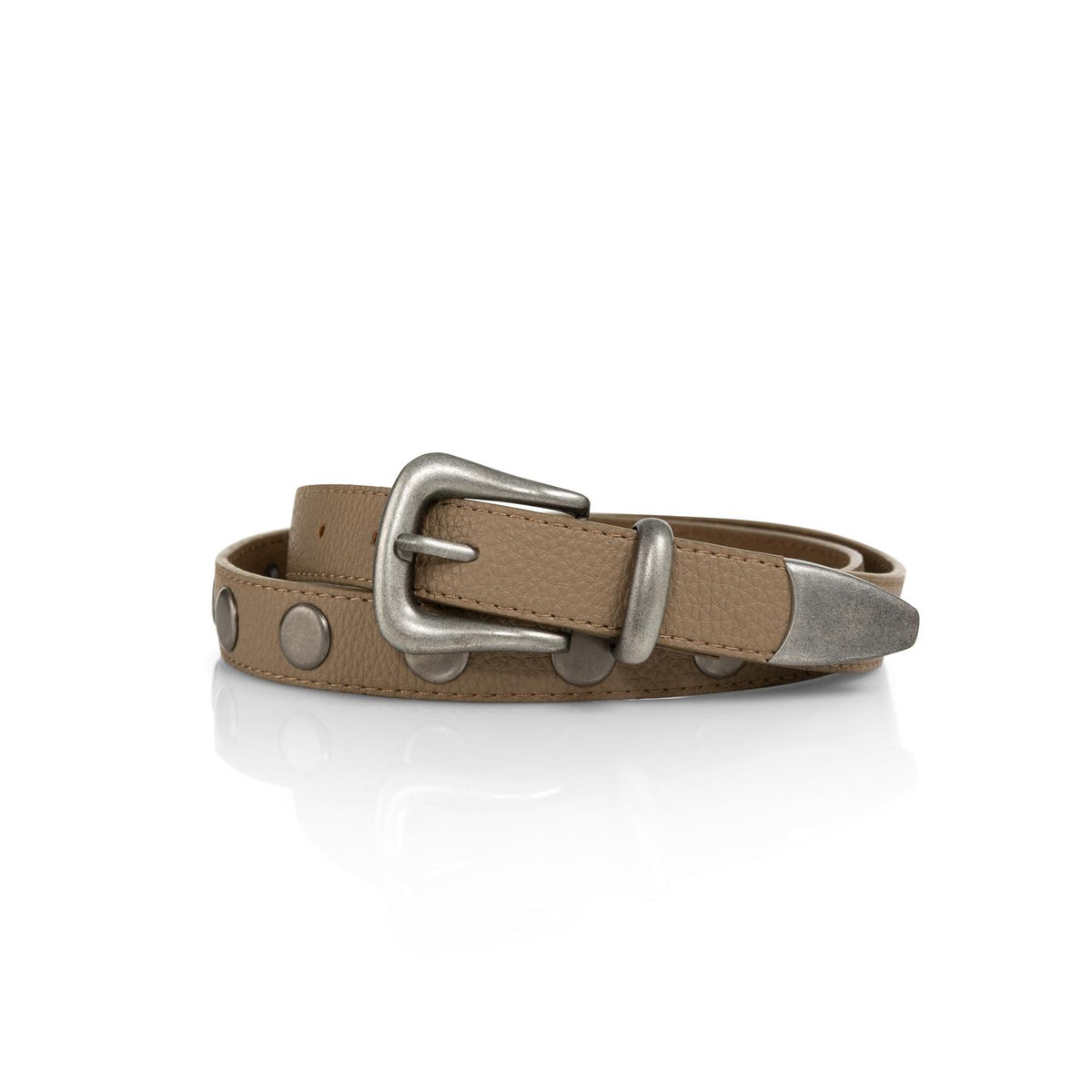 Studded leather belt with silver buckle