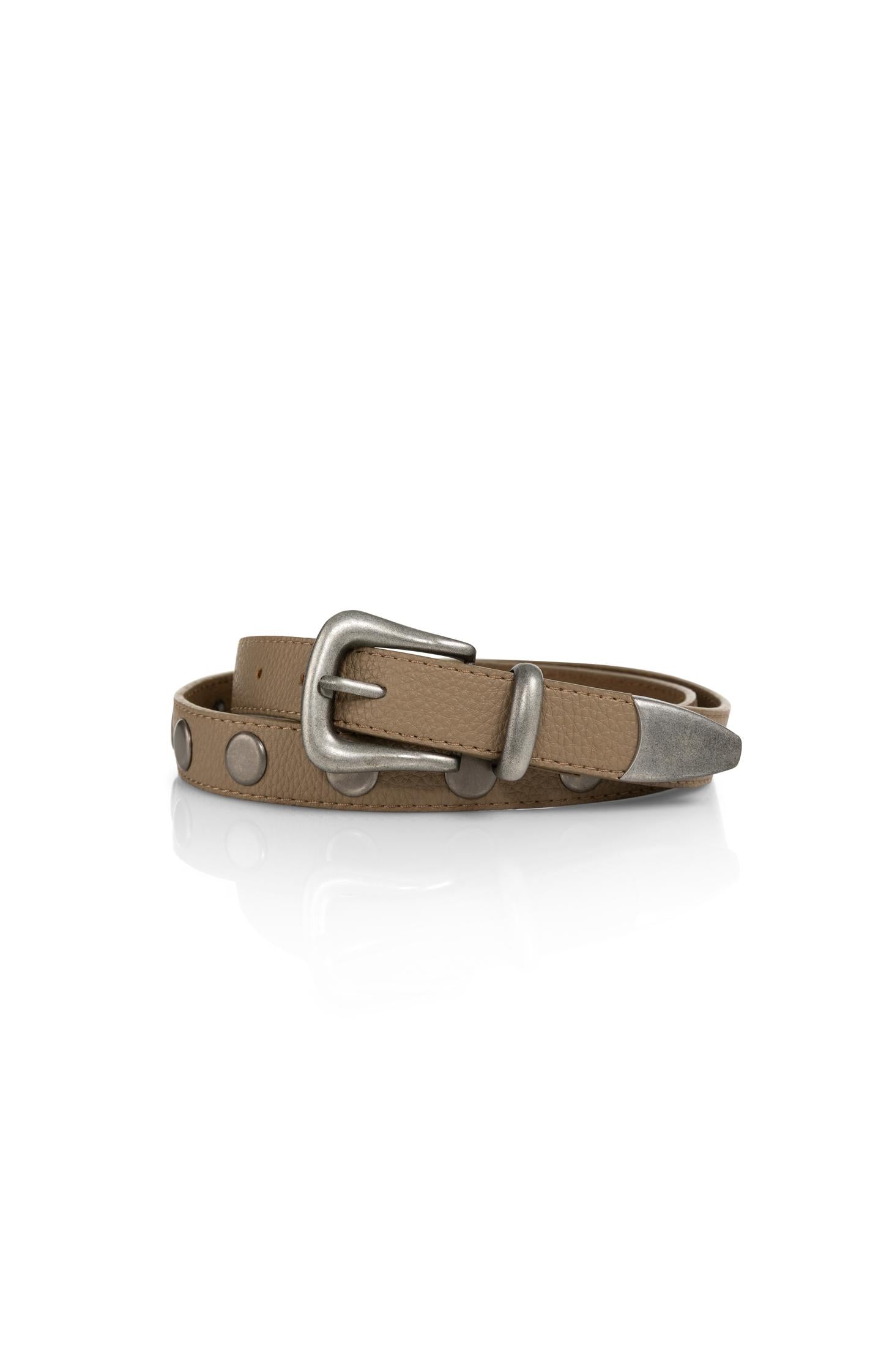 Studded leather belt with silver buckle - Type: product