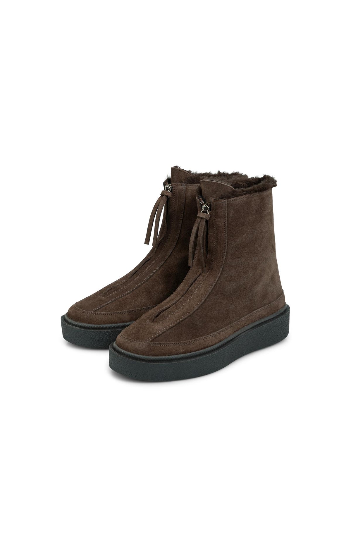 Stiefeletten aus Veloursleder mit Reißverschluss - Cocoa Brown