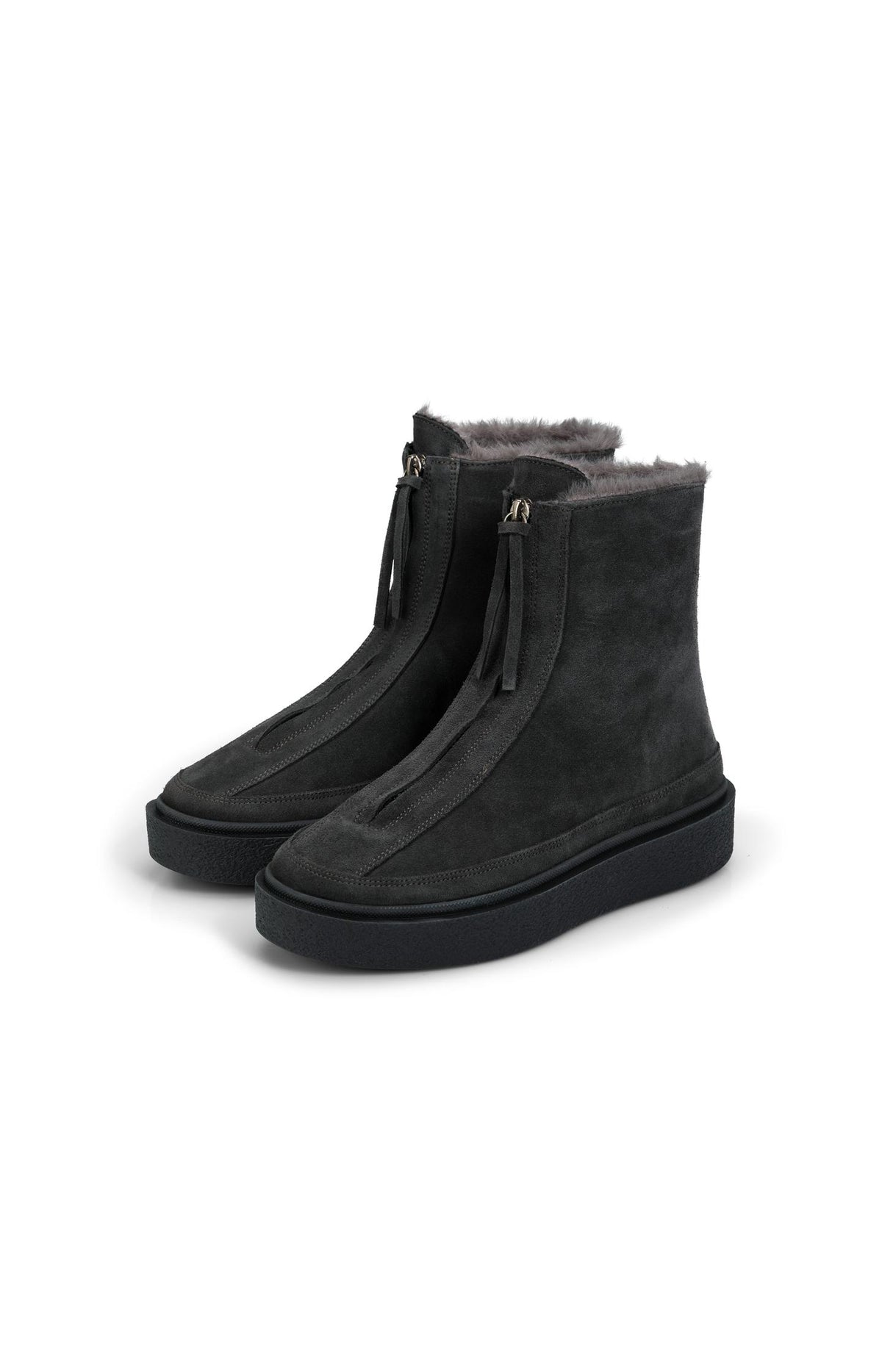 Suede ankle boots with zip and soft lining - Hole Black