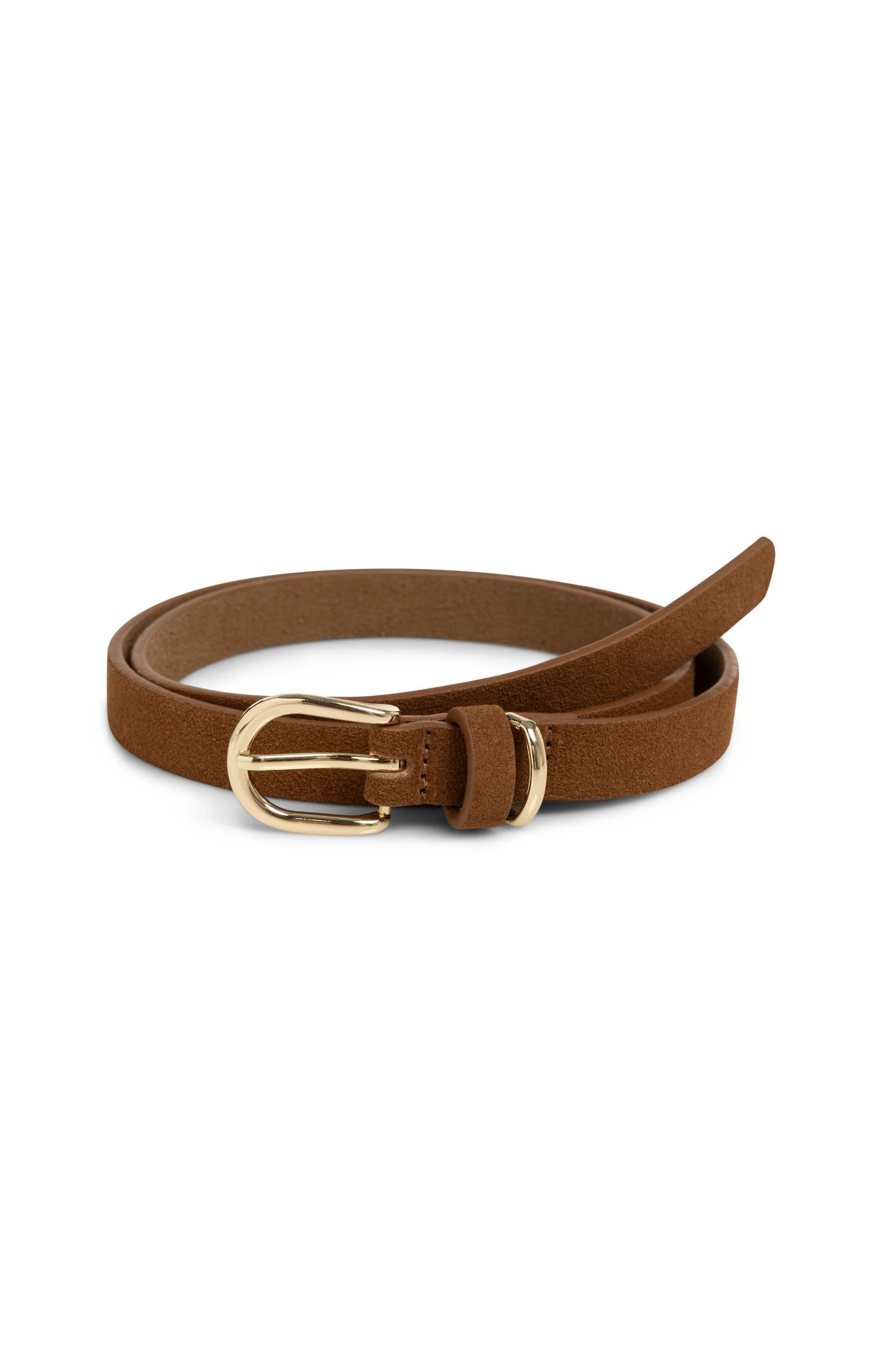Suede belt with round buckle and metal loop