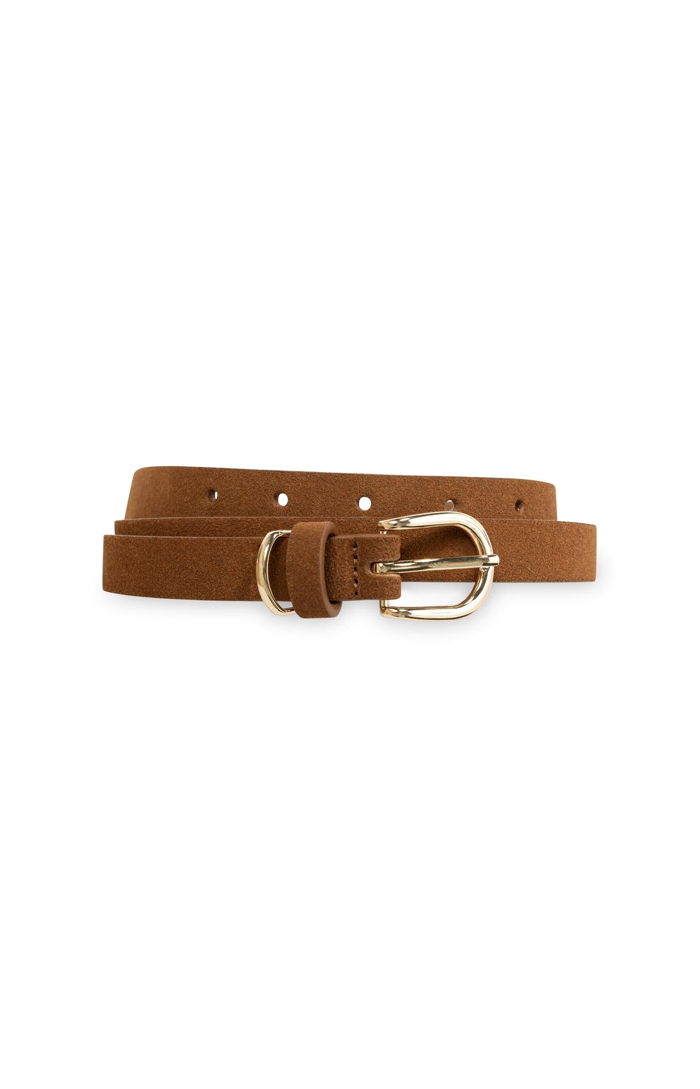 Suede belt with round buckle and metal loop