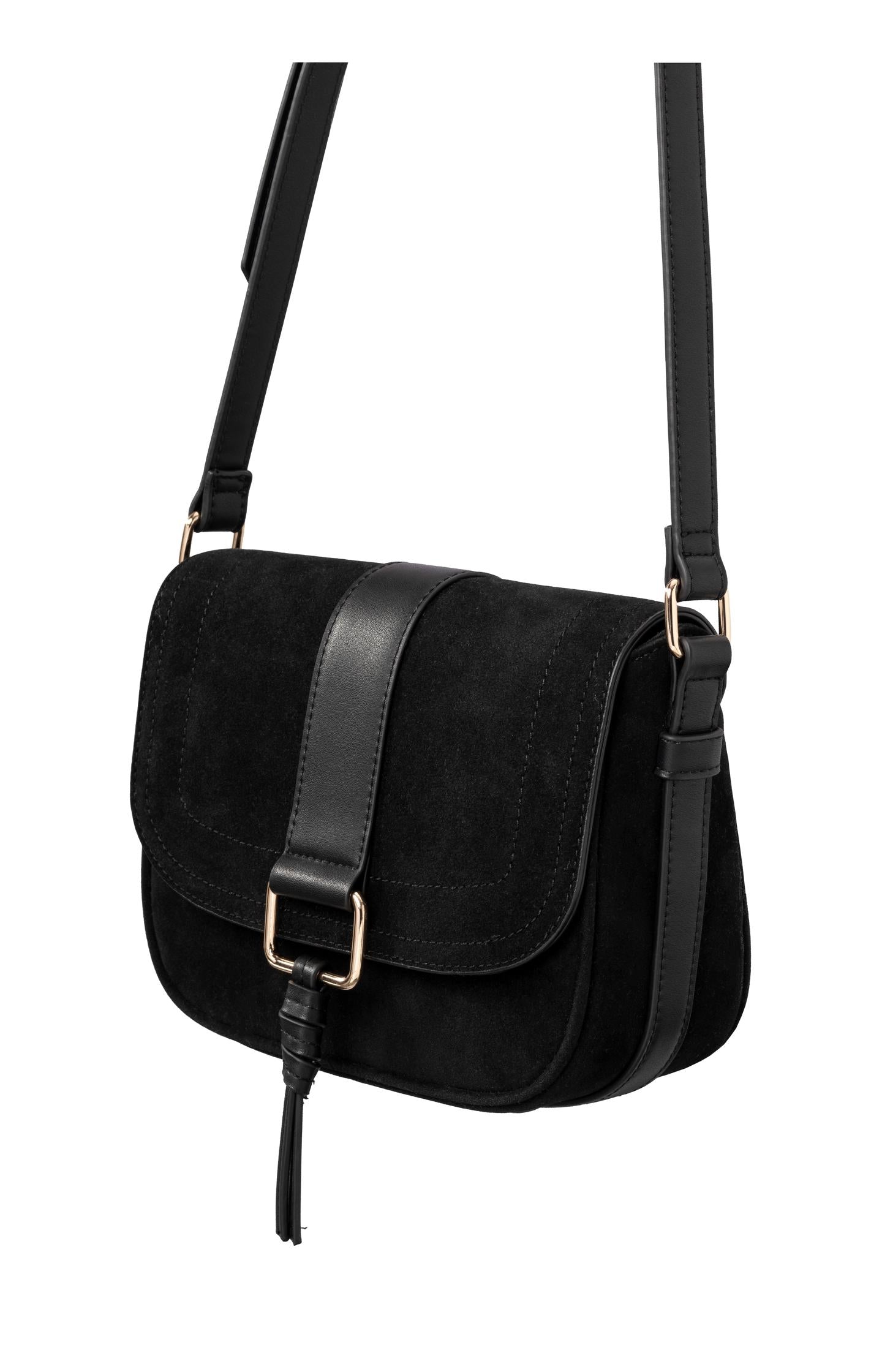 Suede crossbody bag with adjustable strap