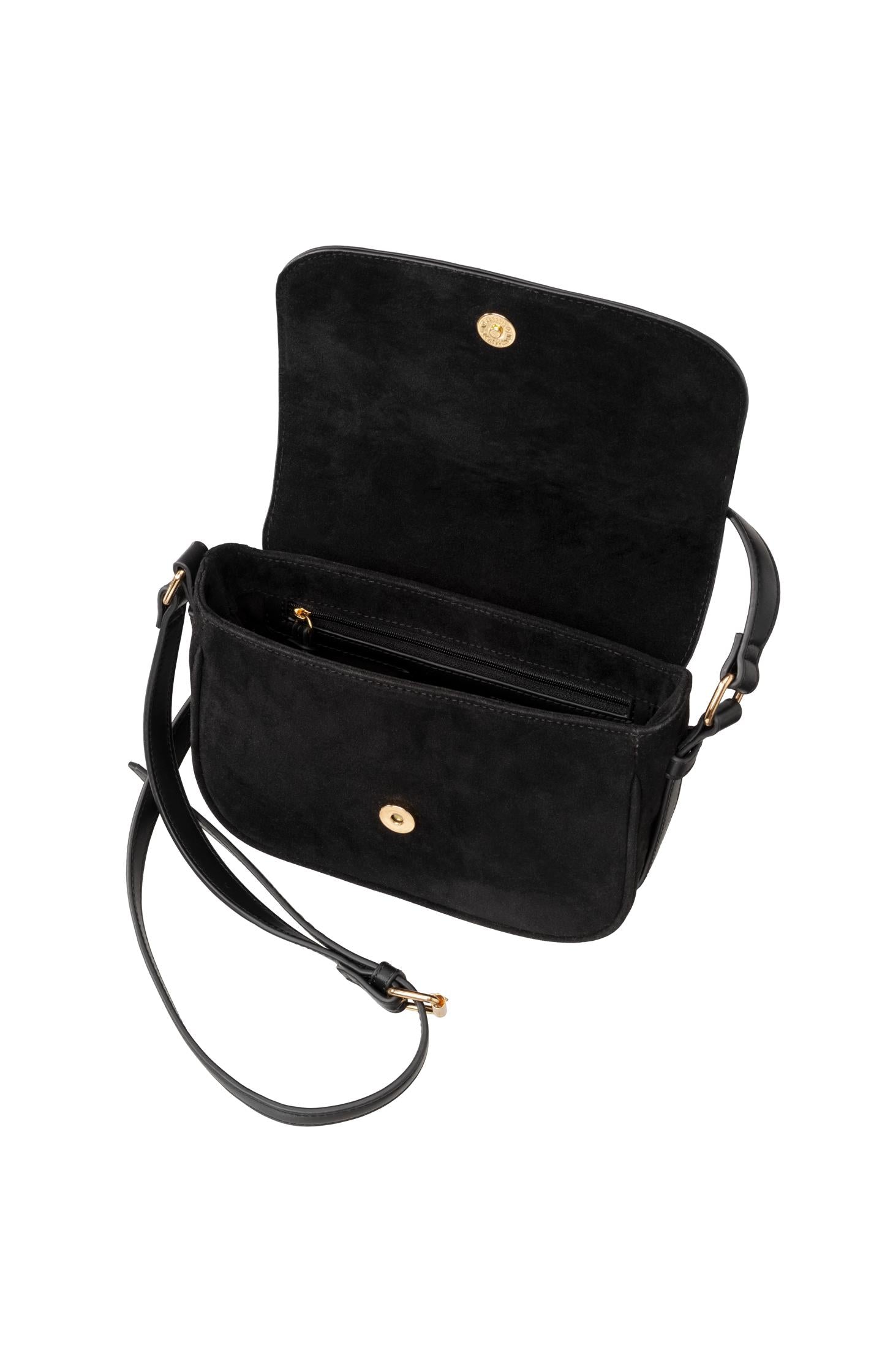 Suede crossbody bag with adjustable strap