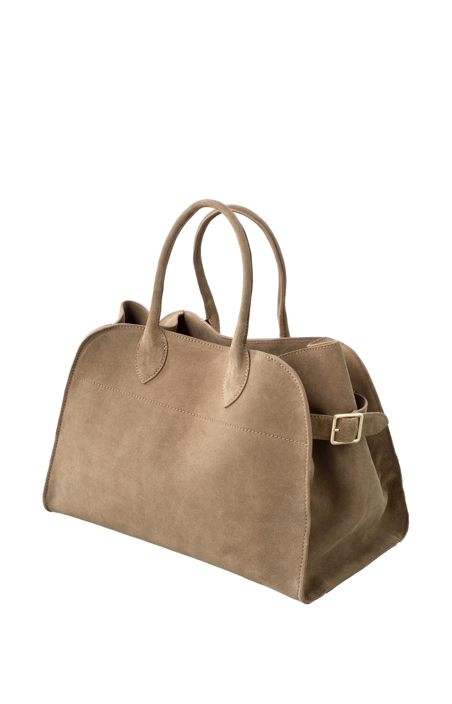 Suede handbag with buckle detail - Type: product