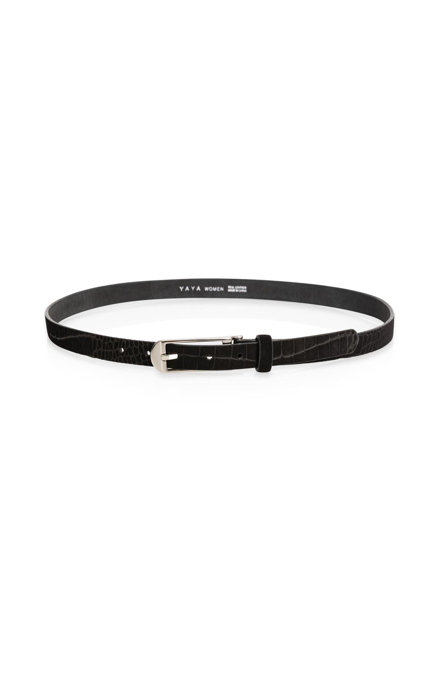 Suede leather belt with crocodile texture - Type: product