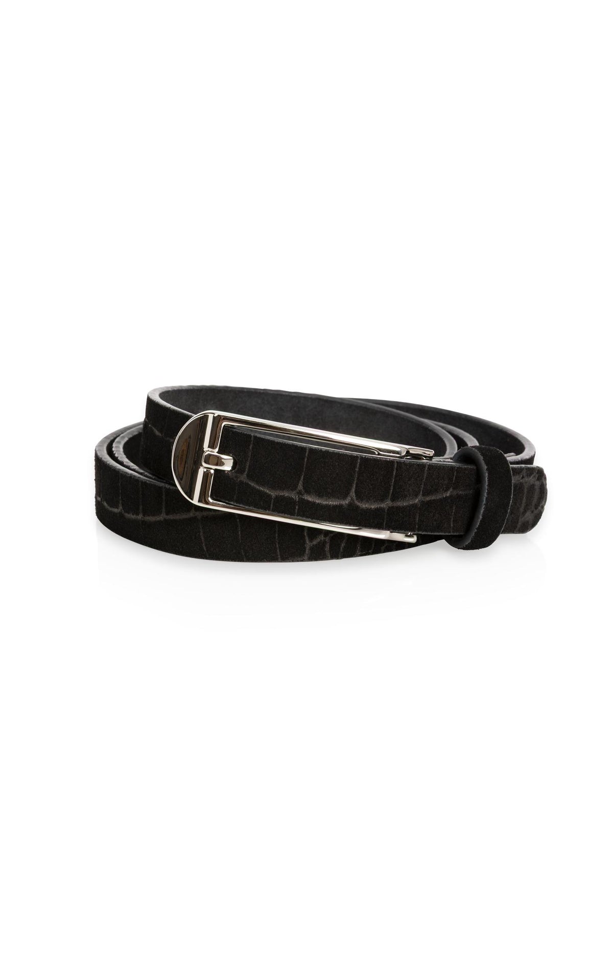Suede leather belt with crocodile texture - Type: product