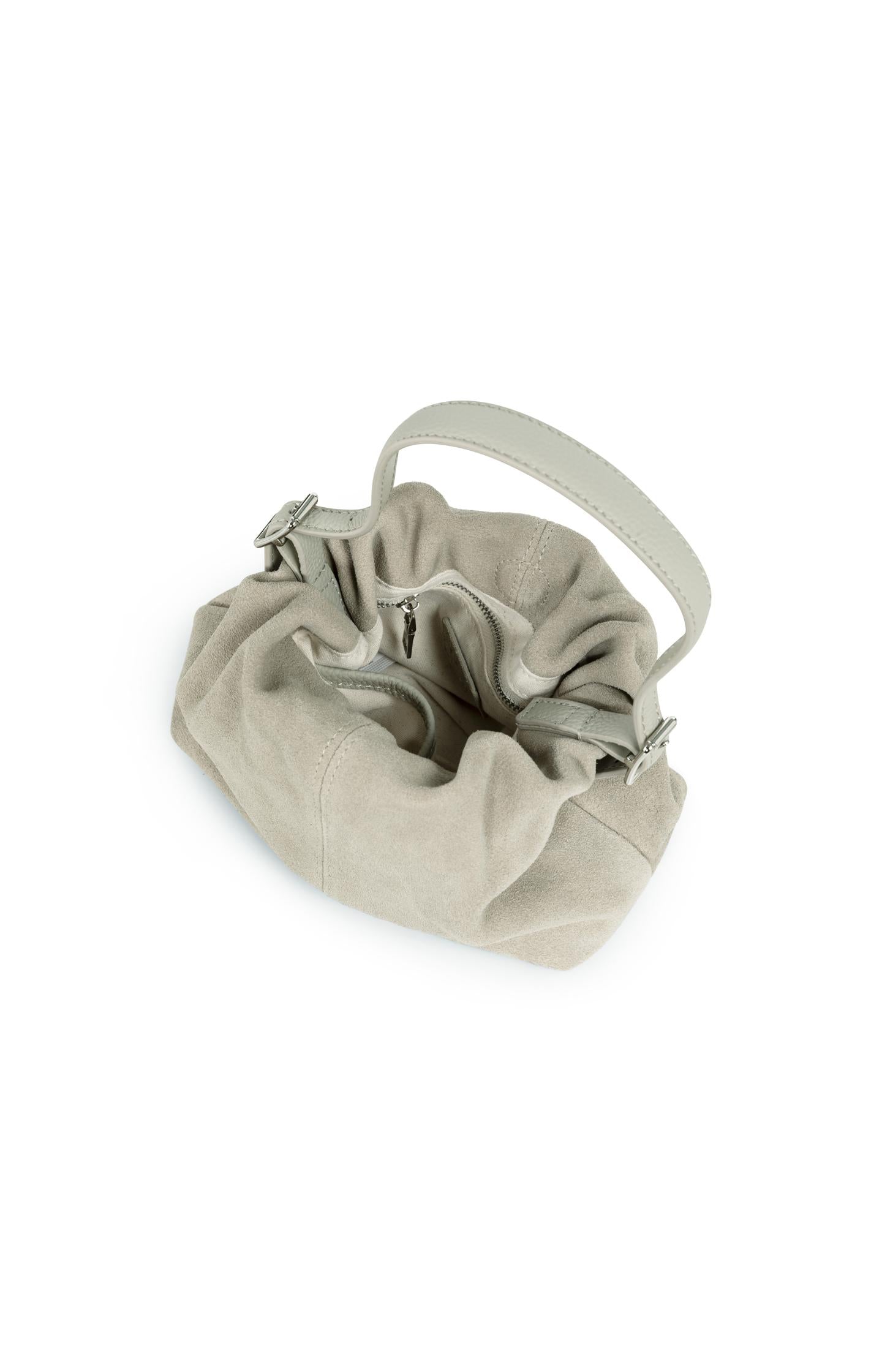 Suede mini bag with long and short strap
