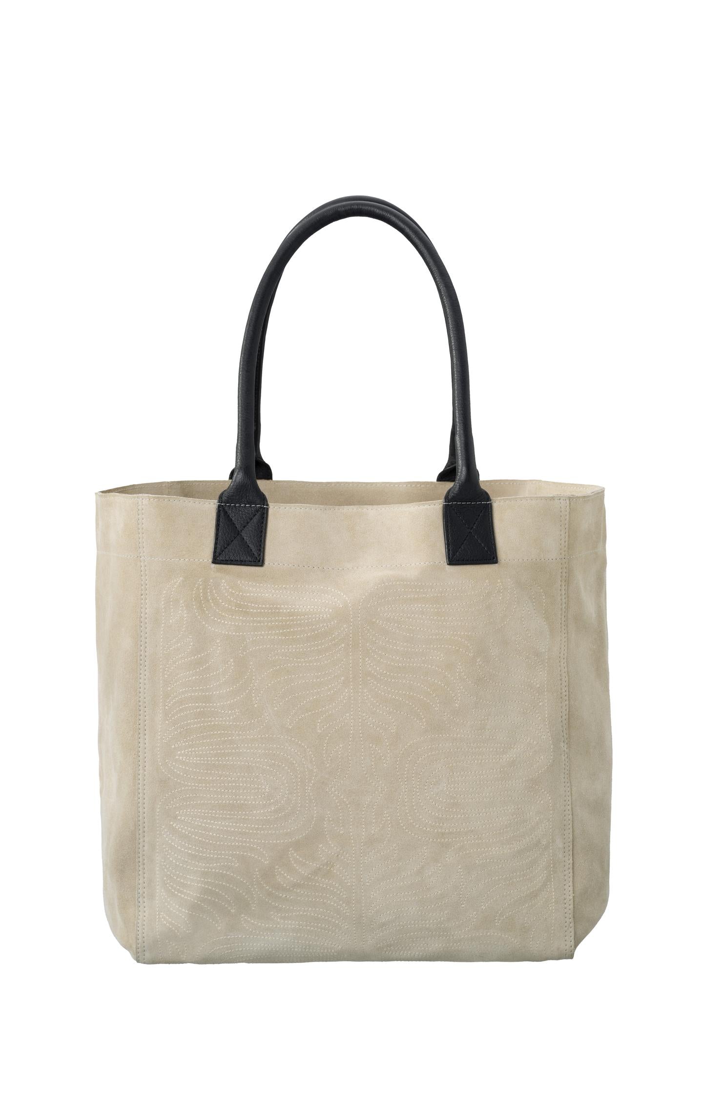 Suede shopper with leather handle and stitched pattern - Type: product