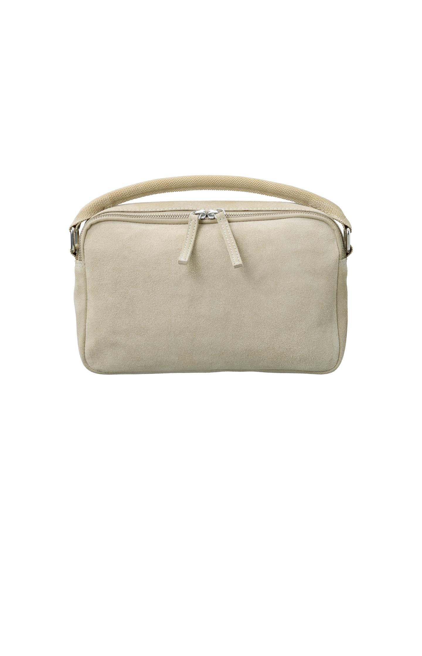 Suede shoulder bag with side pocket with zipper and handle