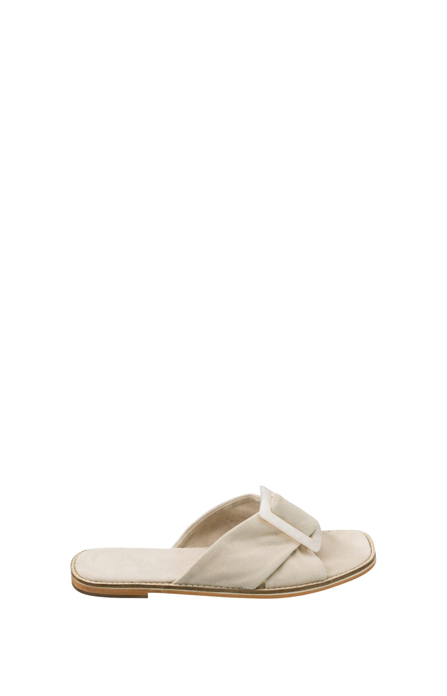 Suede slipper with buckle and crossed straps - Safari Sand