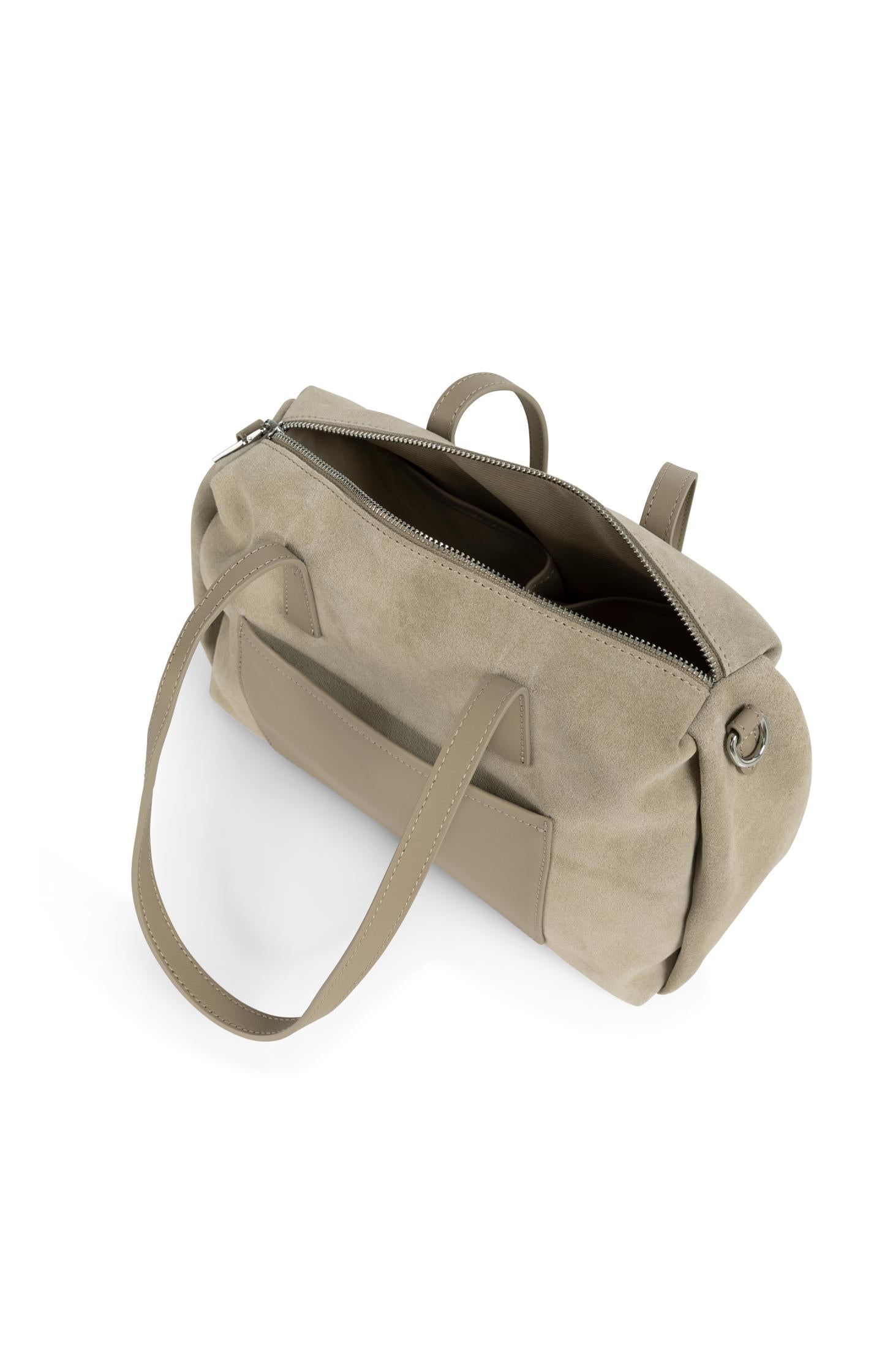 Suede utility bag with detachable shoulder strap