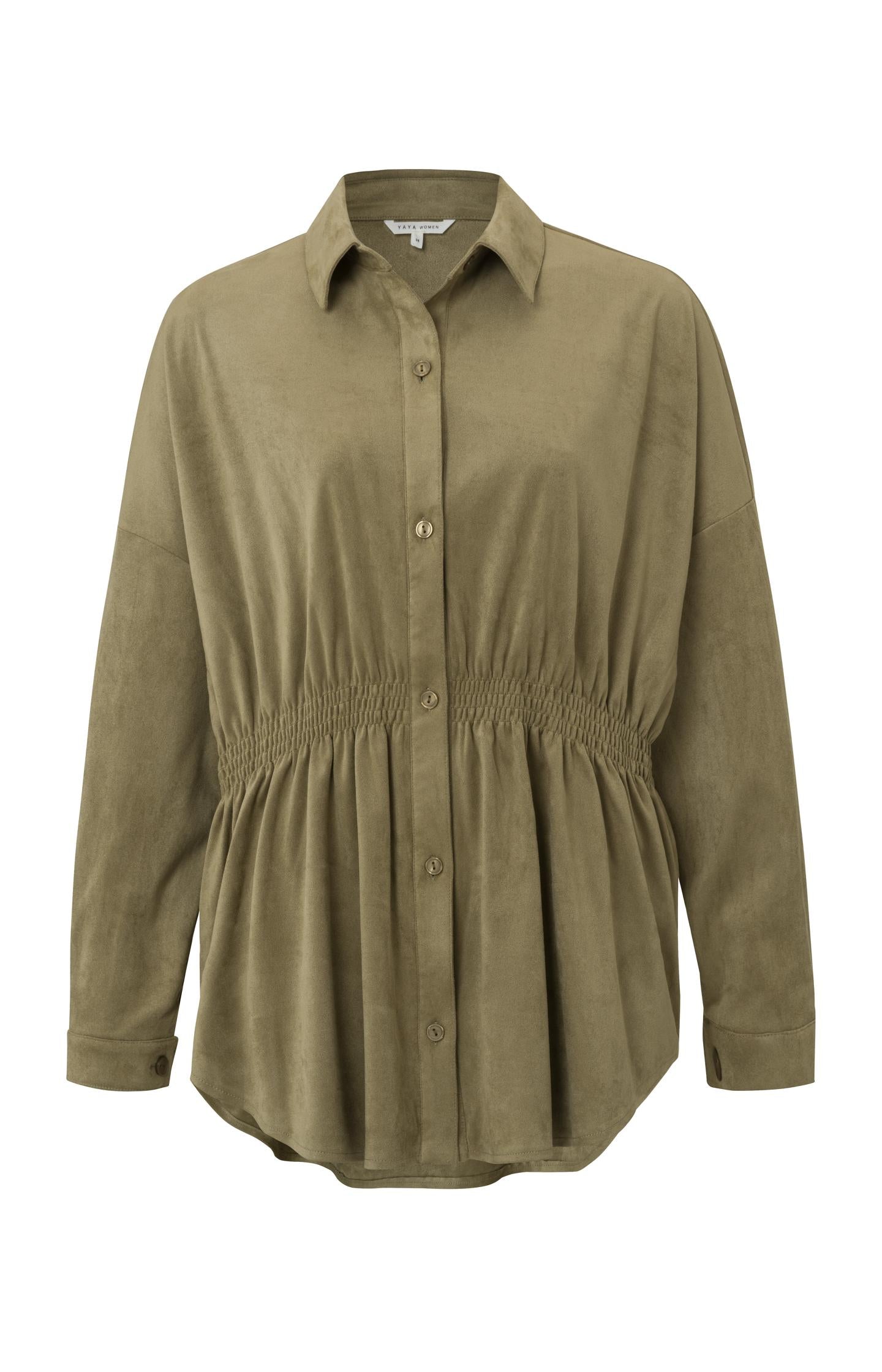 Suedine blouse with long sleeves, buttons and elastic waist - Type: product