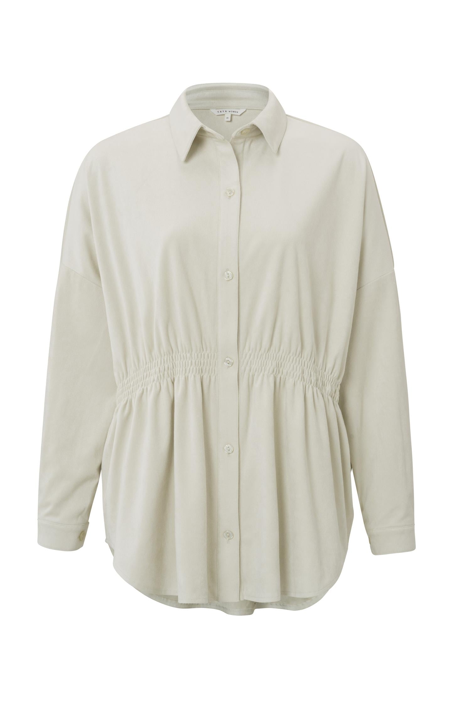 Suedine blouse with long sleeves, buttons and elastic waist - Type: product