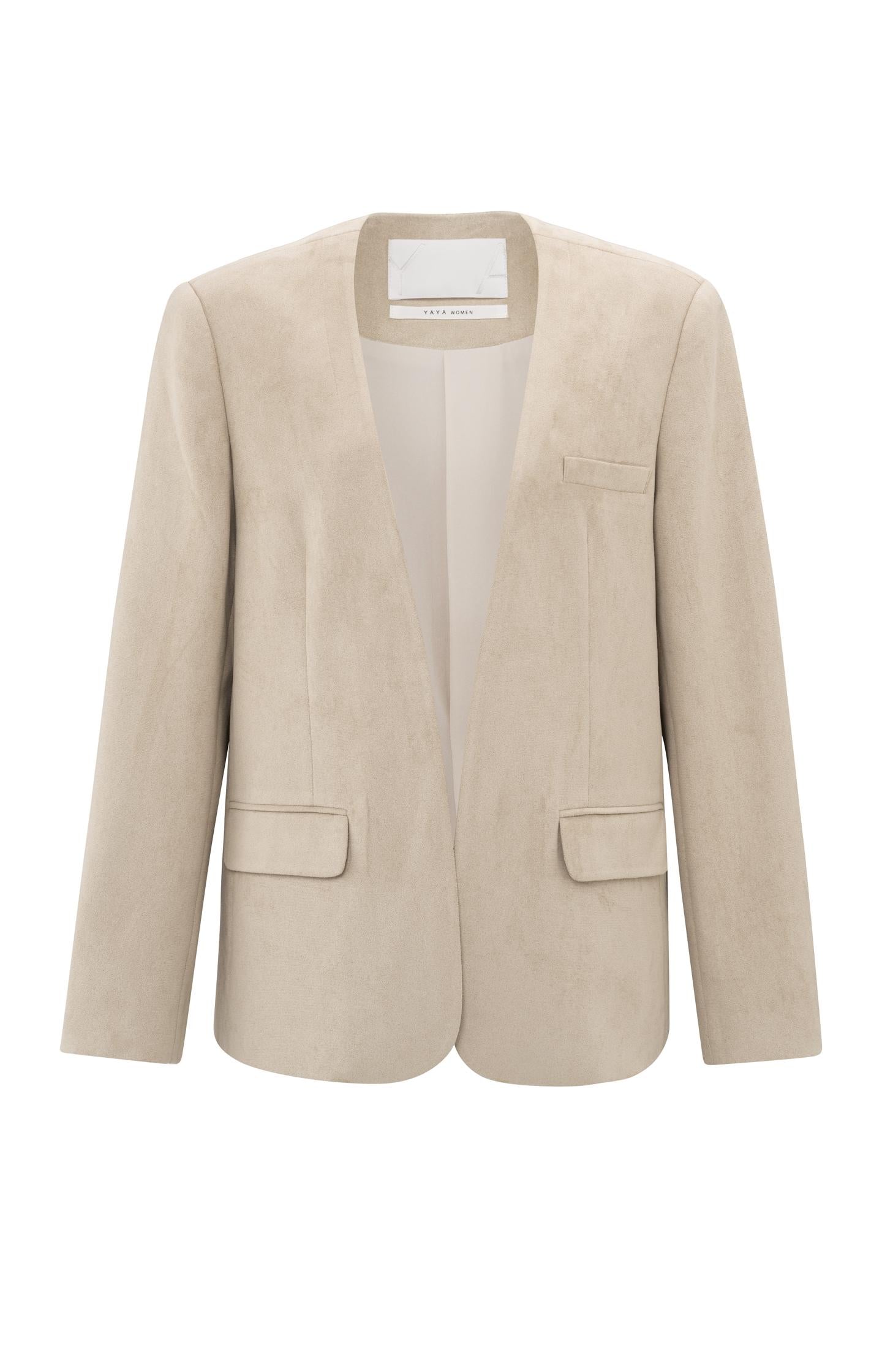 Suedine collarless blazer with regular fit - Type: product