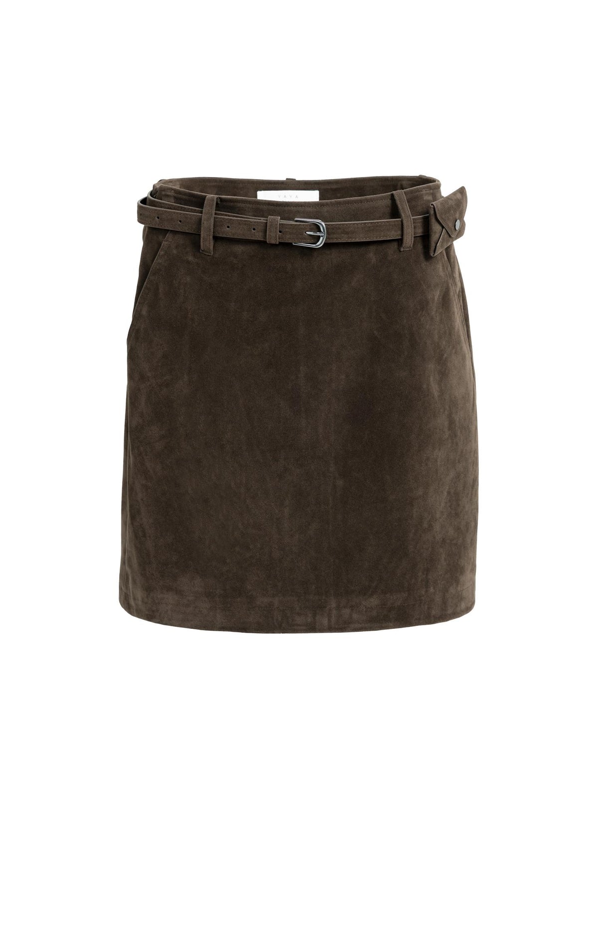 Minirok van suedine met ceintuurdetail - Otter Brown