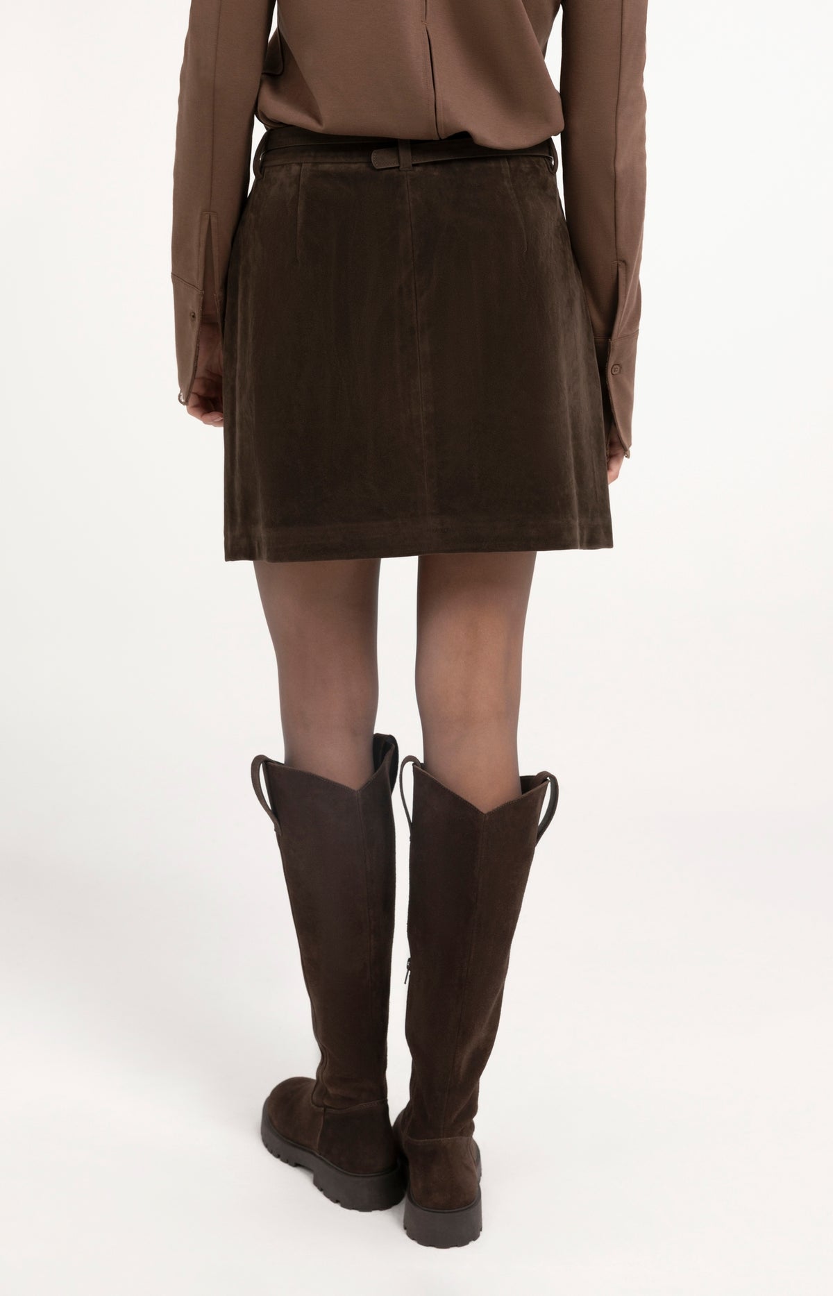 Suedine mini skirt with belt detail - Brown